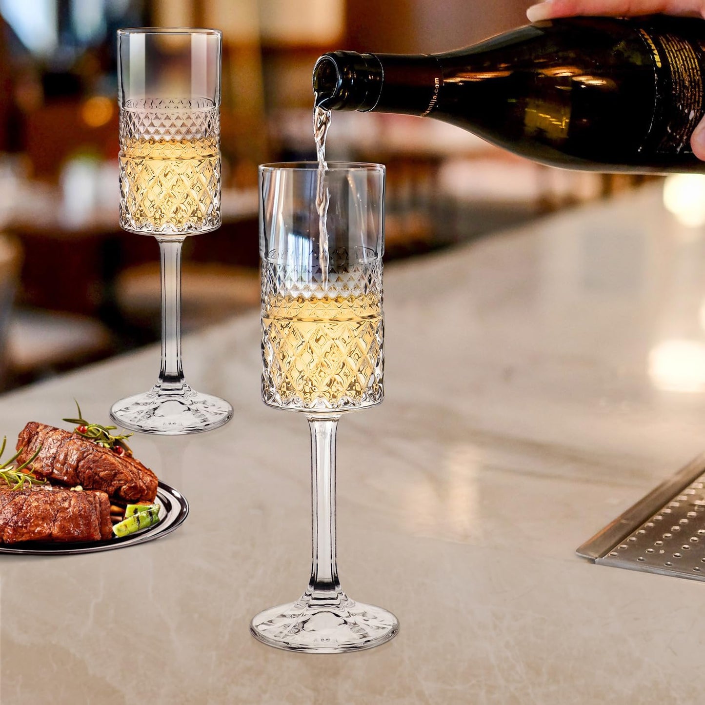 Champagne Flutes Set of 6, 7oz Square Champagne Glasses, Lead-Free Crystal Champagne Flute Glass, Unique Gift for Birthday, Wedding, Anniversary