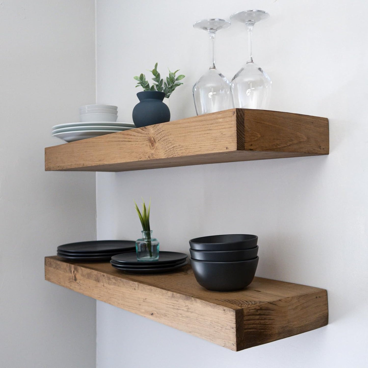 Modern Floating Shelves 3 Inches Thick for Wall, Wide Shelves for Kitchen, Living Room, Bedroom, and Bathroom, Natural Pine Wood, Rustic Wooden Shelf, (Set of 2) (Aged Oak, 48Lx3Hx8D)