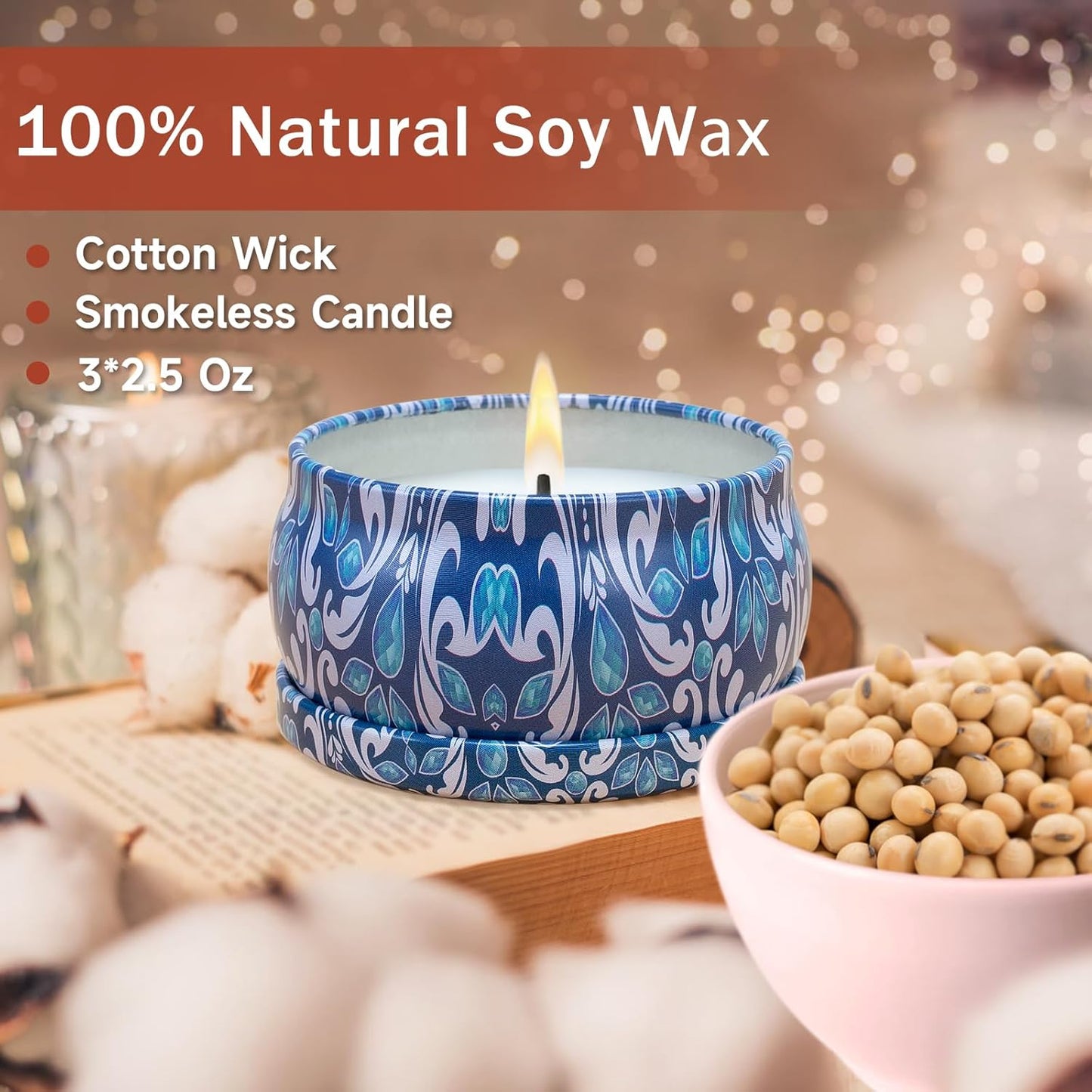 3 Pack Scented Candles Gift, 2.5 oz Aromatherapy Candles for Home Scented, Natural Soy Candles Stress Relief Gift for Women, Portable Small Jar Candles Set Gifts for Mother's Day, Birthday