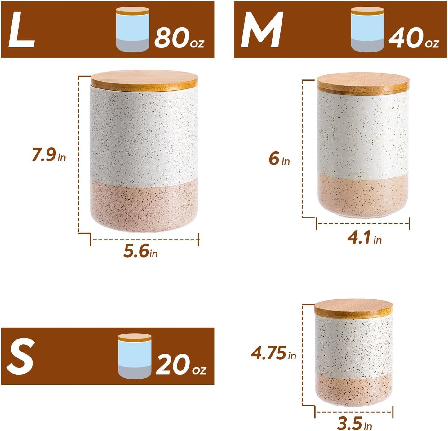 Yangbaga Canister Sets for Kitchen Counter, 40 OZ Large Ceramic Food Storage Jars with Airtight Wood Lids, Large Kitchen Canisters for Coffee, Sugar, Tea, Flour, Spice Visit the Store