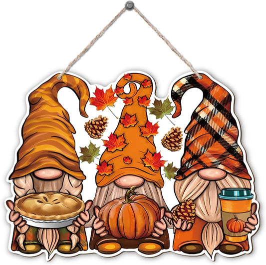 Autumn Dwarfs Decoration, Hello Fall Wood Hanging Decors, Rustic Thanksgiving Decors for Porch, Indoor Outdoor Autumn Door Decor, Housewarming Gift, Home Indoor Outdoor Decor