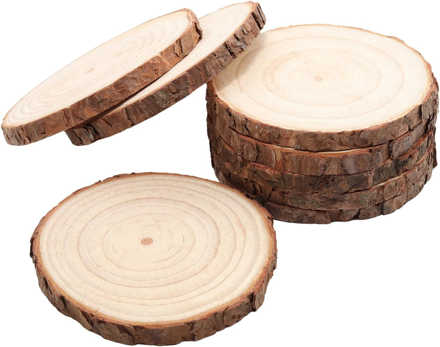 Natural Wood Slices for Wedding Decor, Christmas Ornaments – 20PCS 4.3-4.7 Inch Unfinished Predrilled Wooden Circles, DIY Crafts & Arts