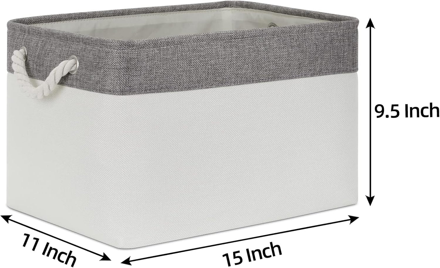 Bidtakay White Baskets with Cotton Rope Handles Decorative Storage Bins [3-pack] Fabric Bins for Organization Linen Closet Shelf Storage Baskets for Clothes Toys Towels 15 X 11 X 9.5 Inches