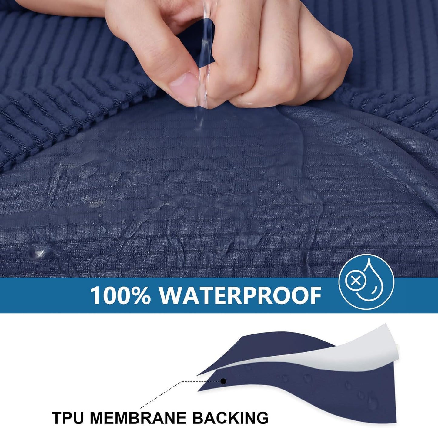 hyha Waterproof Couch Cushion Covers for Pets, Non Slip Sofa Seat Cover for Dogs Washable, Soft Thick Stretch Jacquard Fabric, Sofa Slipcovers with Elastic Bottom (1 Piece for Backrest M, Navy)