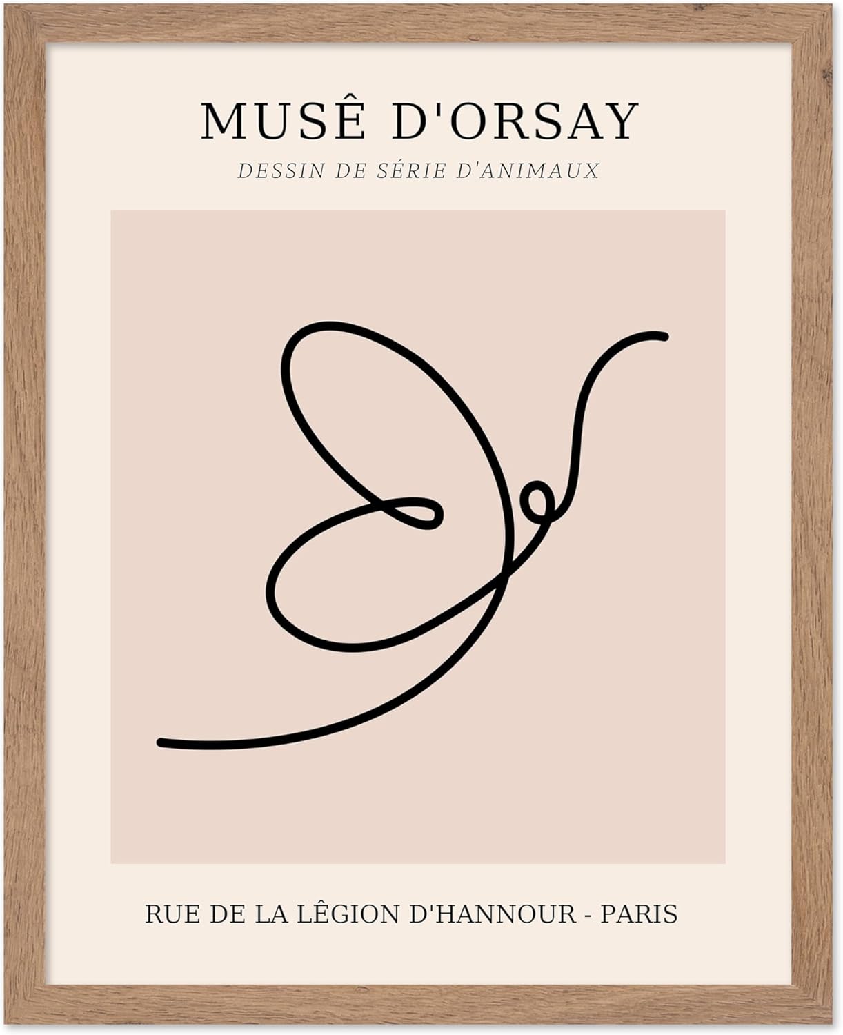 Poster Master Vintage Poster - Retro One Line Butterfly Drawing Print - Butterfly Line Art - Minimal Gift for Him, Her, Animal Lover - Abstract Decor for Home, Office, 11x14 Beige Framed