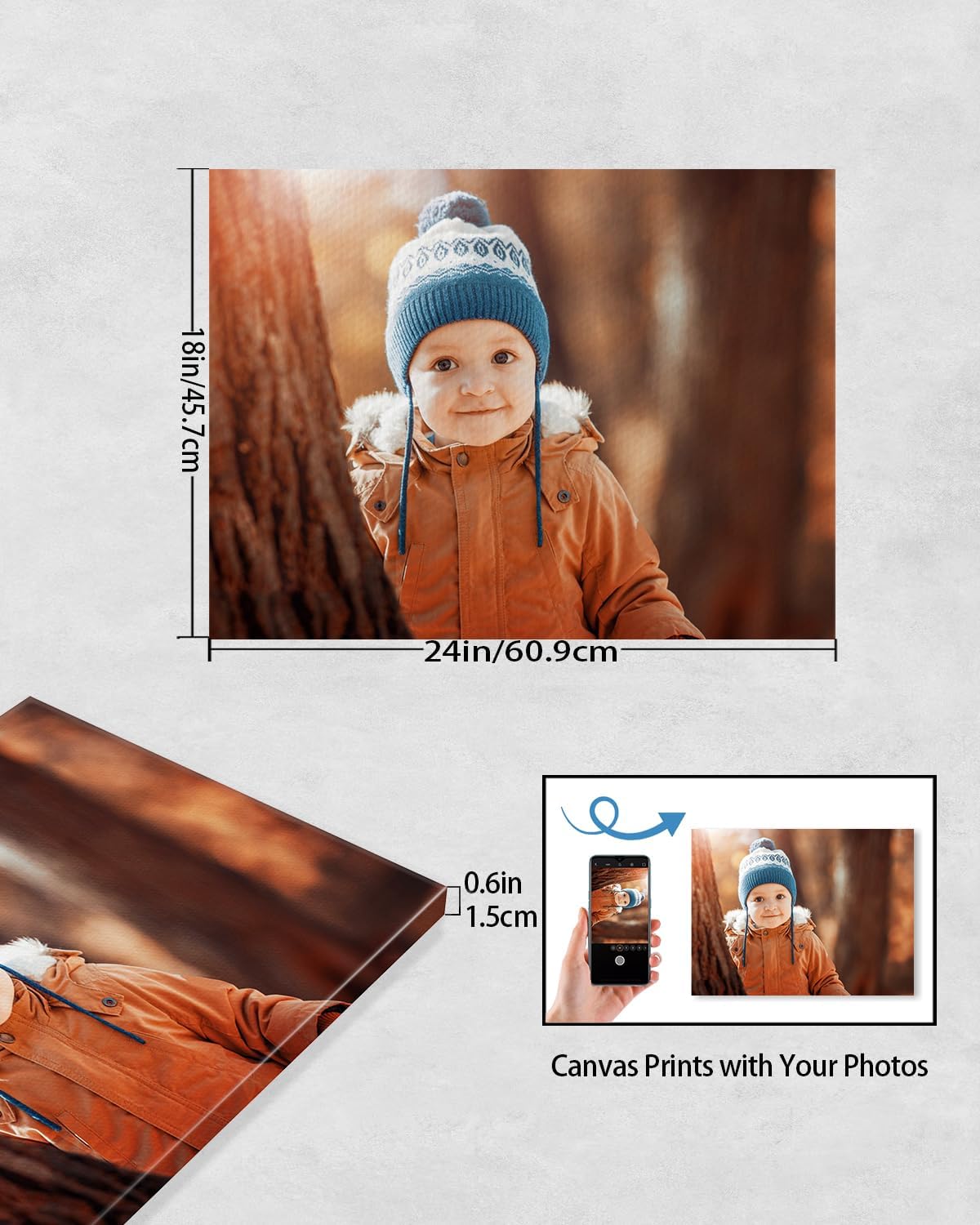 AbcCustomize Canvas Prints with Your Photos, Personalized Photo To Canvas Print for Bedroom, Living Room, Farmhouse Office Decor,Custom Canvas Wall Art for Gifts & Keepsakes, Ready to Hang