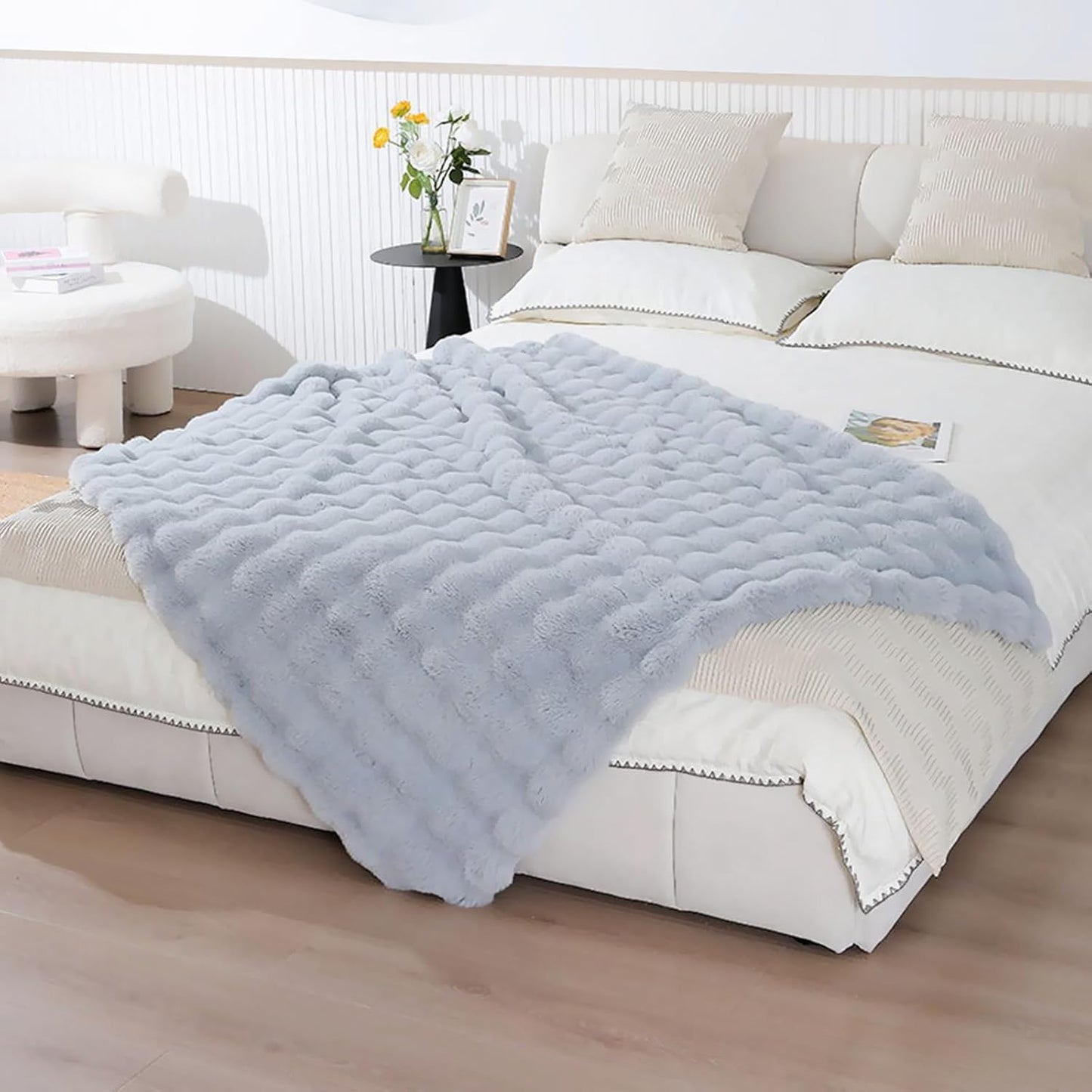 UKELER Ultra Soft Throw Blanket Grey Fluffy Blankets & Throws Faux Fur Blanket for Couch, Bed, Sofa Cozy Plush Warm Thick Velvet Blanket for Women, Men 50''x60''