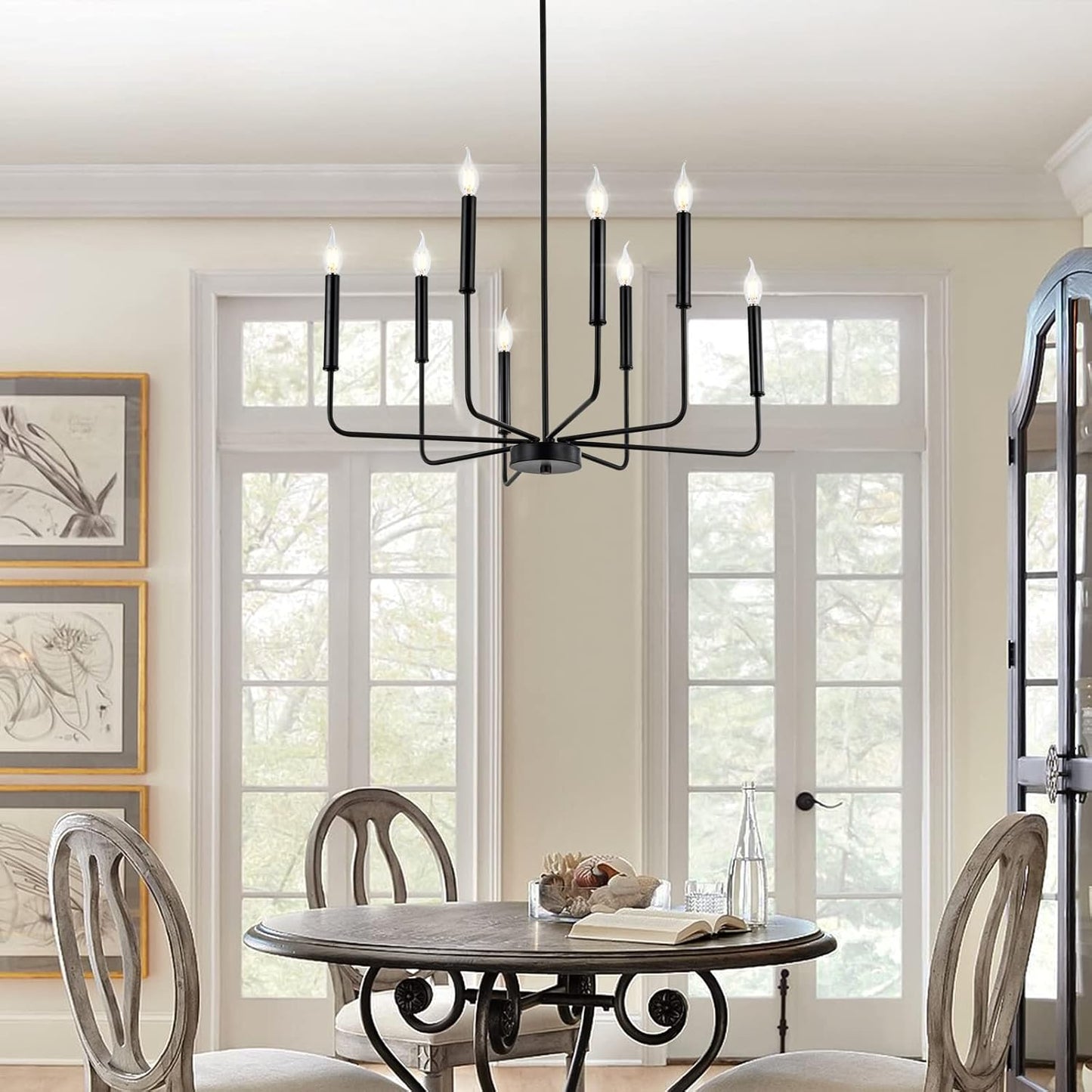 Modern Black Farmhouse Chandeliers, 8-Light Industrial Metal Chandelier Lighting, Classic Candle Hanging Pendant Light Fixtures for Kitchen Bedroom, Dining Room, Living Room,Foyer