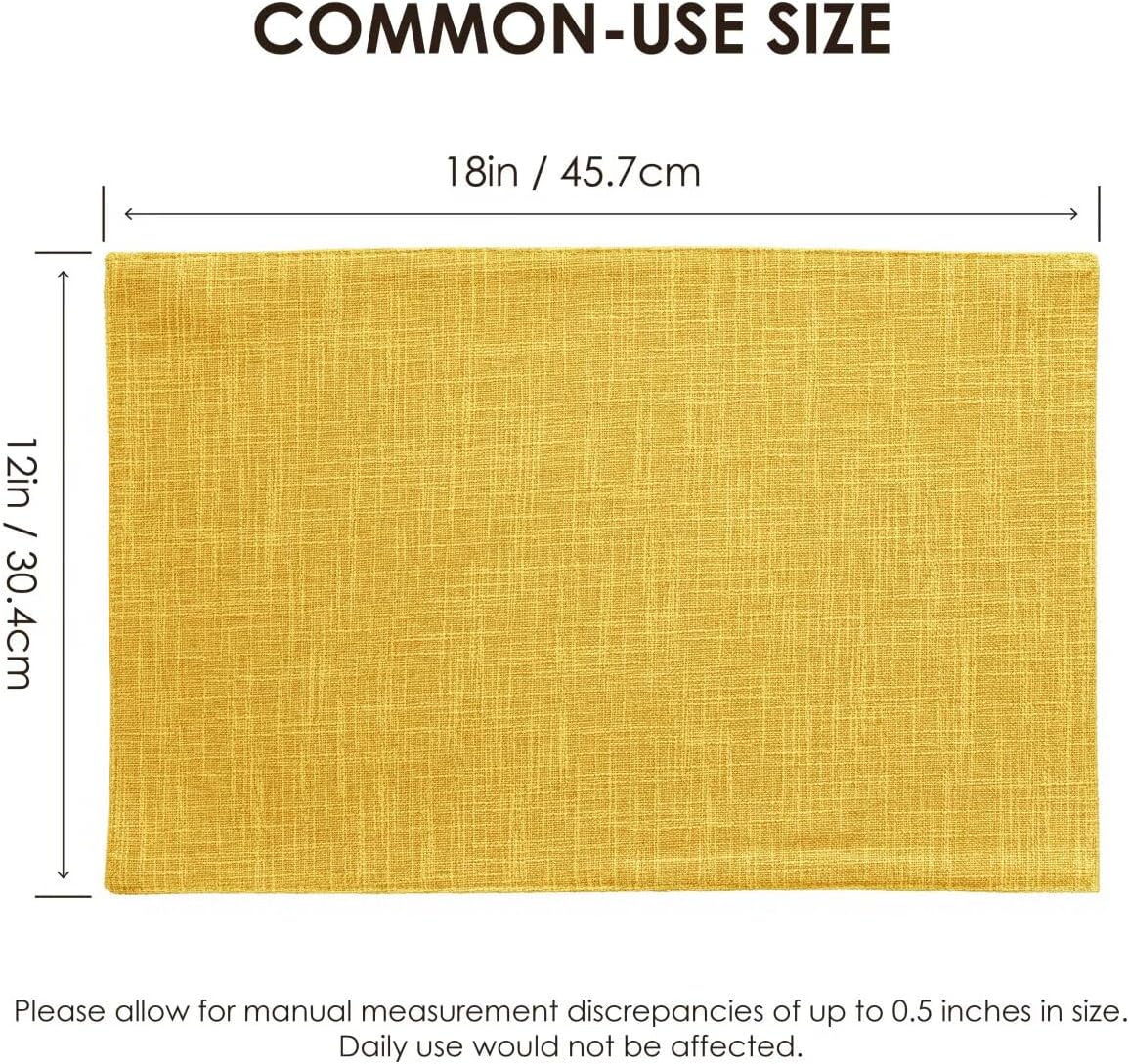 Placemats Set of 8, Bilayer Thickened Linen Place Mats Heat Resistant Machine Washable Wrinkle Free Carefully Selected Polyester Mats for Kitchen/Dining/Coffee Table (Yellow)