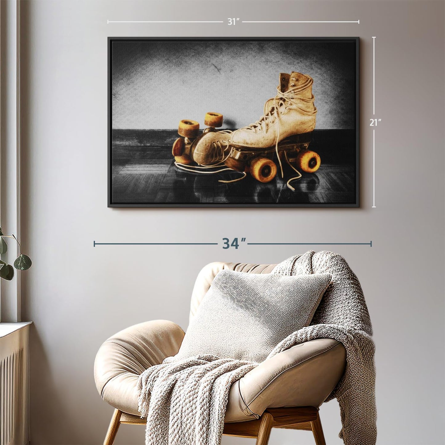 ElephantStock Vintage Skates Pop Wall Art - Horizontal Framed Canvas - 1-Piece Living Room Wall Decor - Sport Photography Canvas Print - Beige and Black Decor for Wall - 31" X 21"