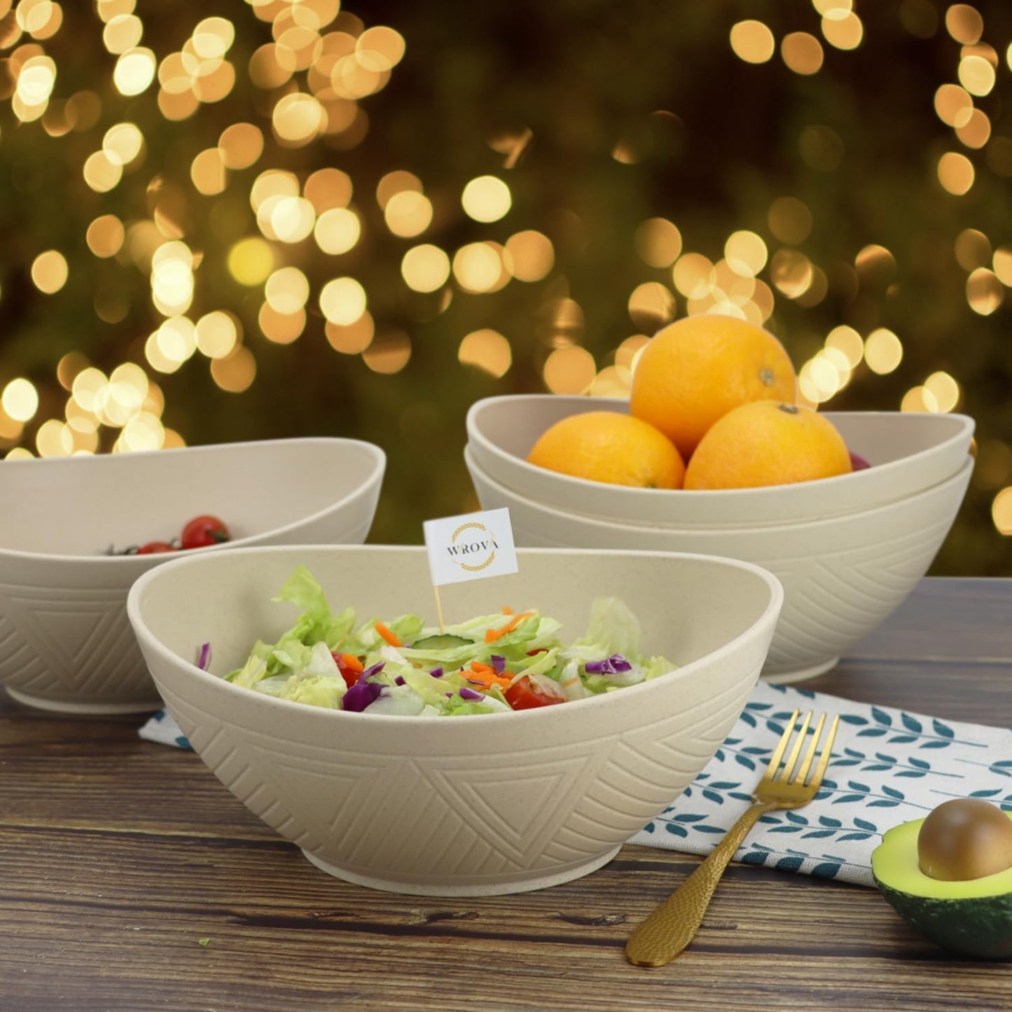 65oz Big Wheat Straw Bowls - Large Salad Bowls set of 6 - Unbreakable Serving Bowl Sets - Microwave & Dishwasher Safe Bowl Sets for Cereal,Salad,Fruit - Beige