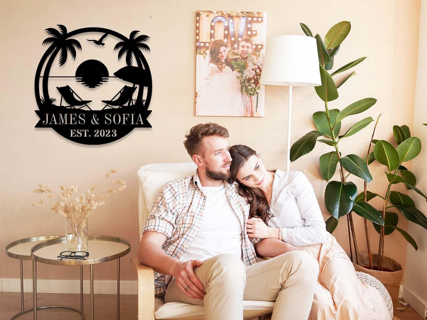 Personalized Beach Metal Monogram Sign, Custom Palm Trees Metal Name Sign, Outdoor Metal Family Name Sign, Custom Last Name Sign, Beach Coastal House Decor