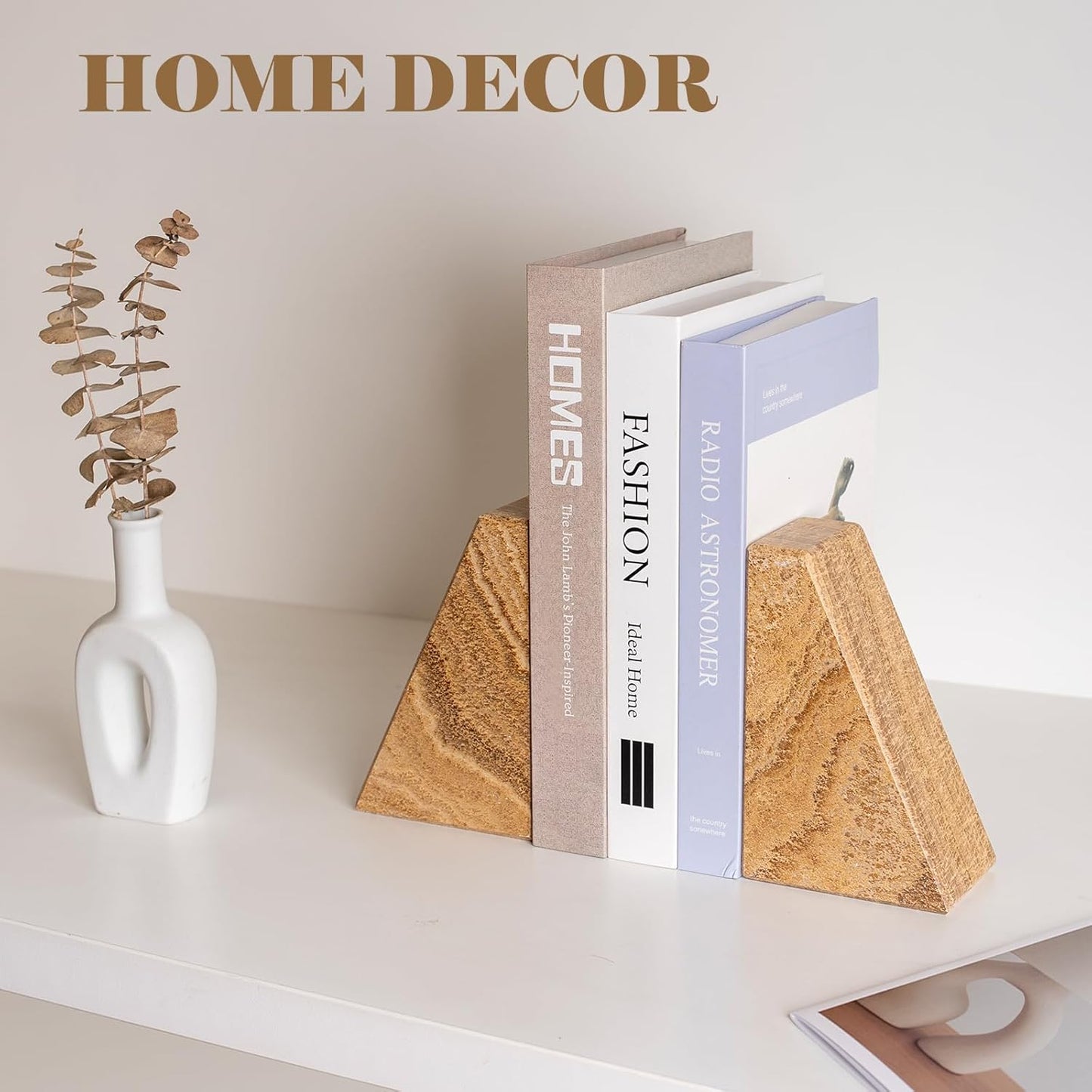 Marble Bookends for Heavy Books, Decorative Book Ends for Shelves, Unique Marble Stone Durable and Heavy Book Ends for Hardback Books & CDS, Book Stopper/Holder, Set of 2(Moca Jade)