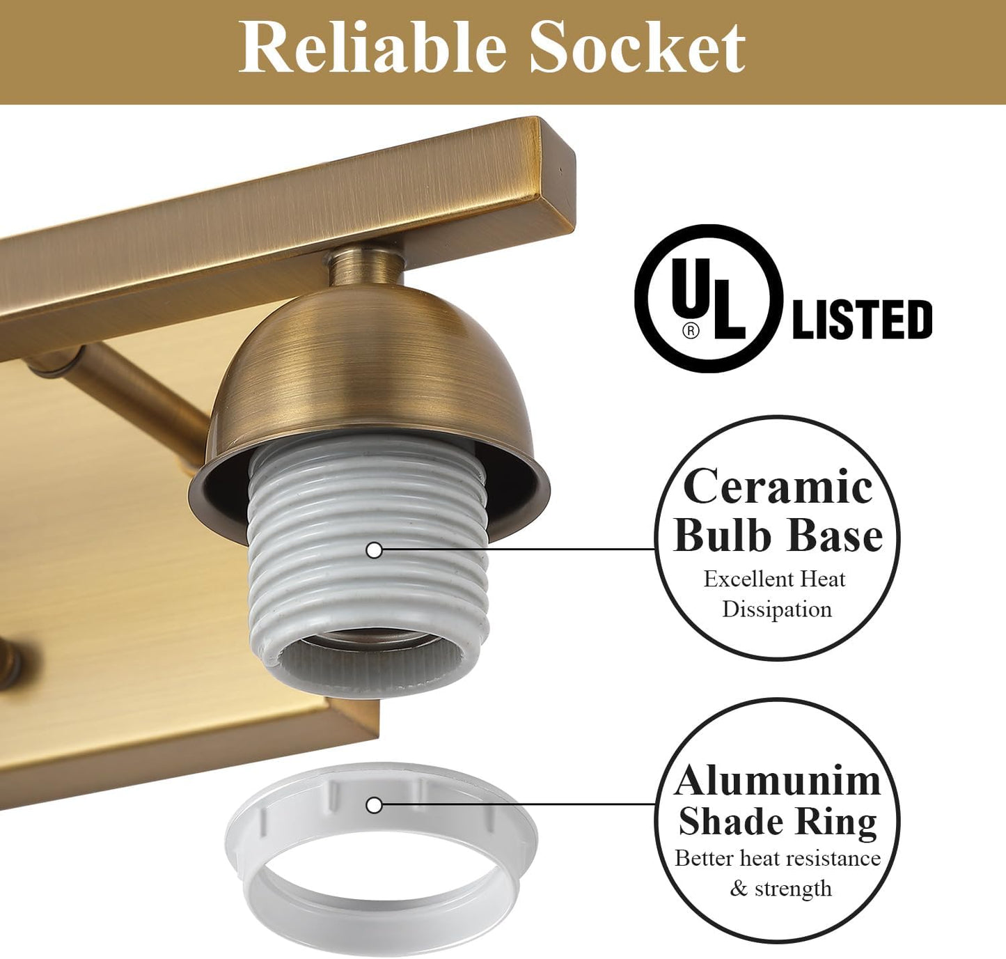 Stainless Steel Milk Glass Vanity Lights for Bathroom, 2 Light Brass Bathroom Light Fixtures Over Mirror, Ceramic E26 Sockets Wall Mounted