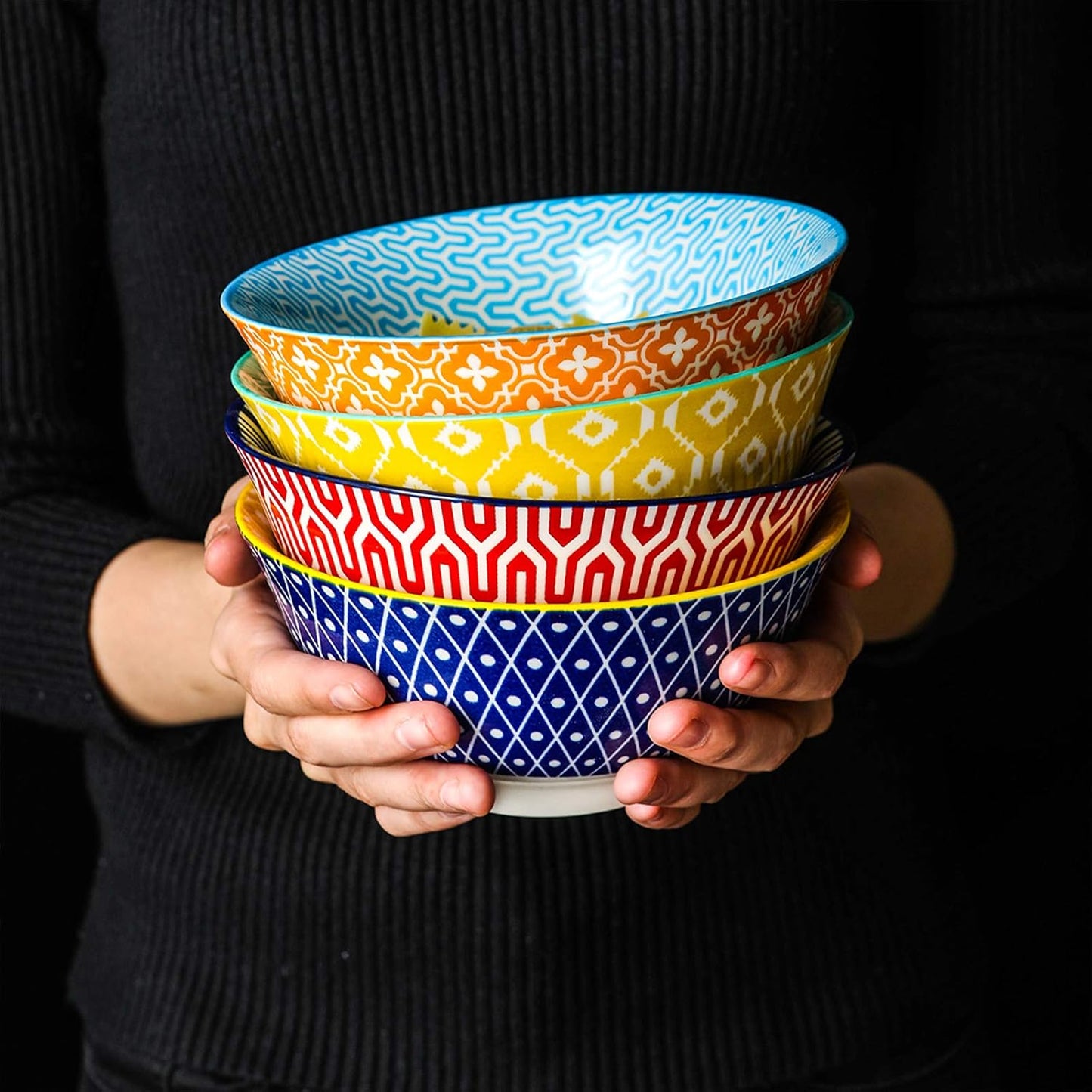 Selamica Porcelain 20oz Cereal Bowl Set - Set of 6, 6 inch Soup Bowls, Ceramic bowls for Cereal, Soup, Salad and Pasta, Colorful bowls