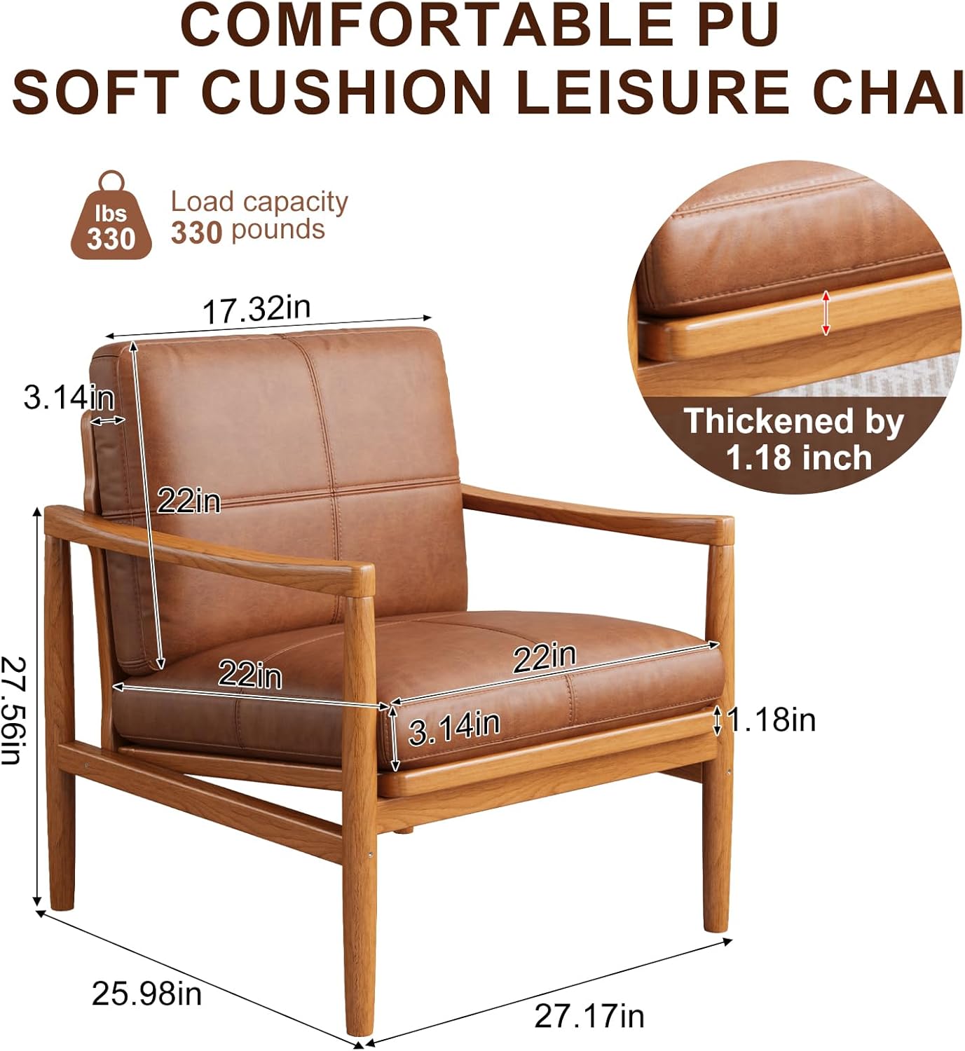 Mid Century Modern Accent Chair, Wooden Accent Chairs, Accent Chairs for Living Room, Wood Frame & Soft Cushion, Reading Leisure Chair for Living Room, Reading Room, Bedroom