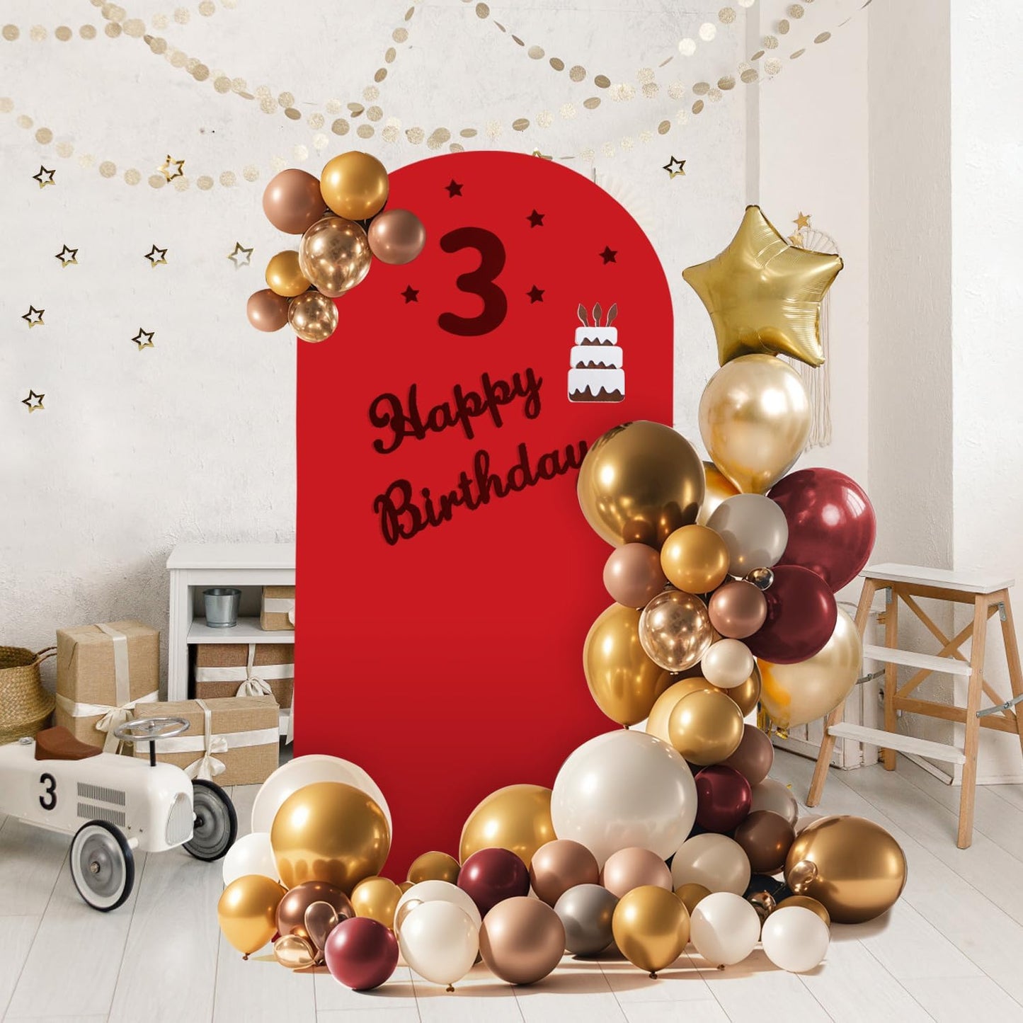 Arch Backdrop Stand and Cover Set, 3 Metal Balloon Arch Backdrop 7.2ft 6.6ft 6ft, Gold Arched Stand Frame for Wedding, Parties,Birthday, Backdrop Decorations (Red,7.2ft+6.6ft+6ft)