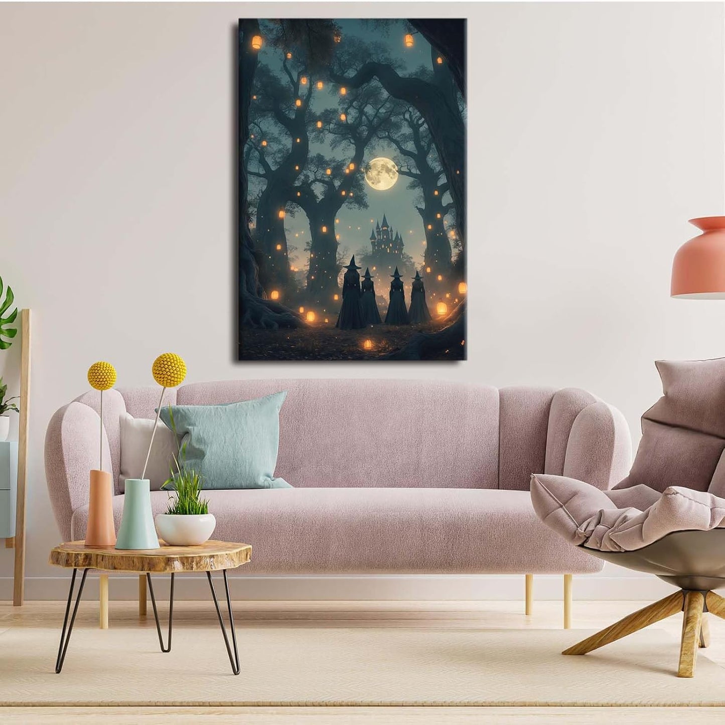 JFHCQJPK Mysterious creek painting witch and castle in magic forest art print canvas gothic print dark college decoration poster for home bedroom20x30in Frameless