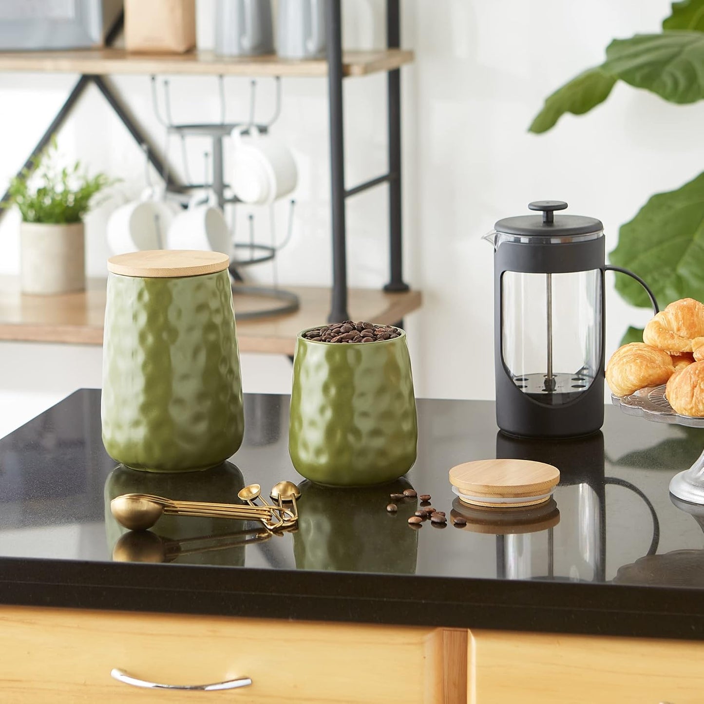 DII Kitchen Accessories Collection, Textured Matte Ceramic Canister Set, Sage, Dimple, 2 Piece