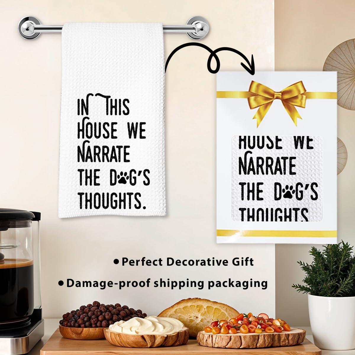 Dog Kitchen Towel, Waffle Weave Microfiber Dish Towel, in This House We Narrate The Dog's Thoughts, Funny Pet Decor Gift for Dog Moms, Animal Lovers