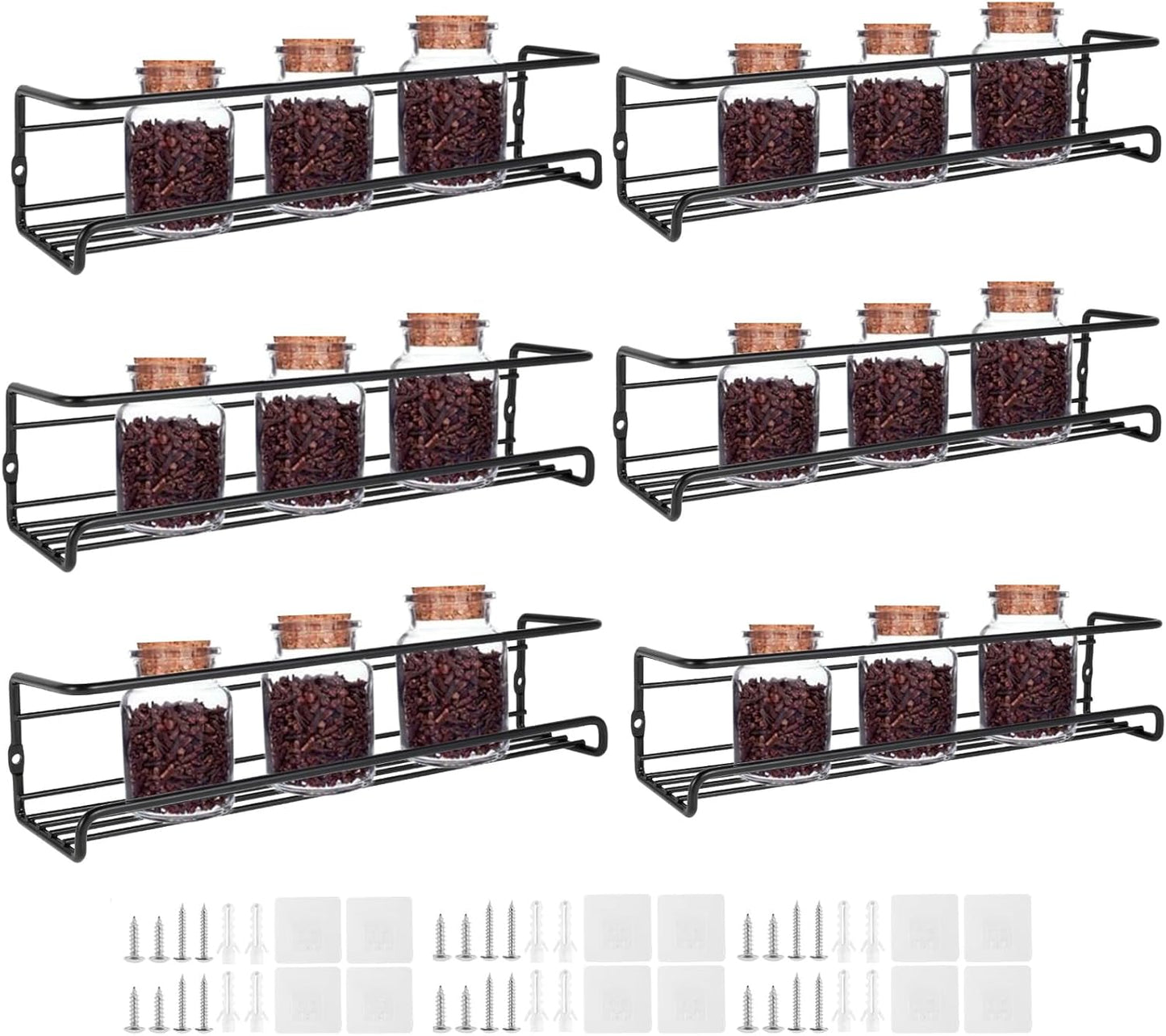 Spice Rack Organiser Hanging Spice Shelves Carbon Steel Wall Mount Spice Rack Kitchen Storage Racks Storage Spices and Condiments Spice Jars for Kitchen Cabinet Cupboard Pantry Door (4)