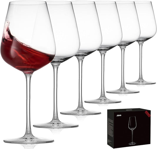 JBHO Hand Blown Bordeaux Wine Glasses - Set of 6-18 Ounce - Great Gift Packaging - Red Wine Glasses Lead-Free Premium Crystal Clear Glass