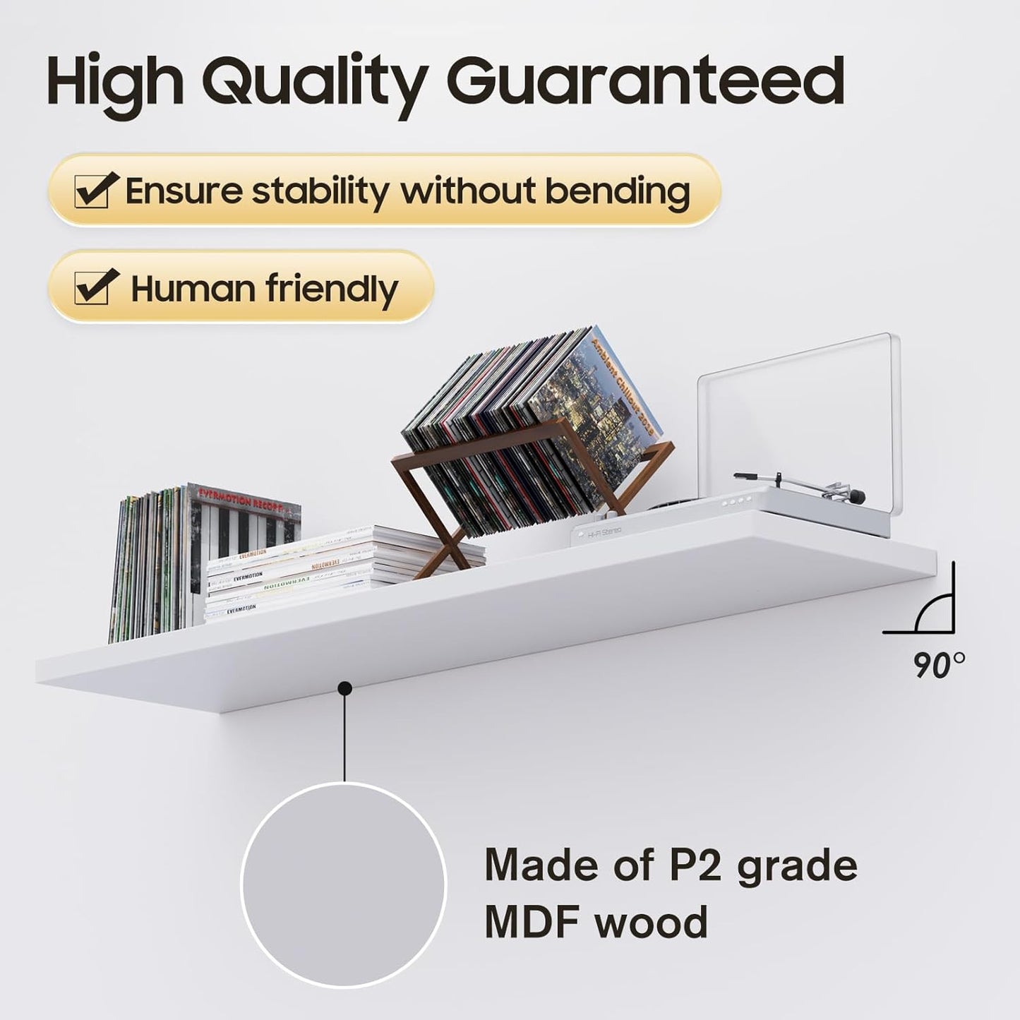 Large Floating Shelves for Wall Set of 2 Wooden Wall Shelves 30 in x 12.75 in x 2 in Room Decor Long Shelf with Invisible Wall Mount Bracket for Bedroom Kitchen Living Room White