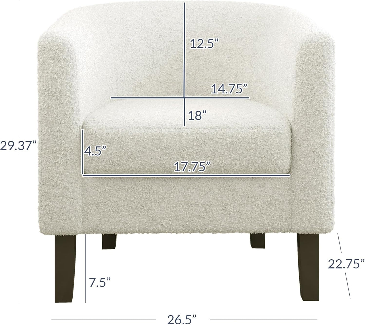 BELLEZE Accent Barrel Chair Set of 2, Linen Round Chair Club Tub Sofa Corner Chair with Flared Legs and Cozy Soft Padding for Living Room Bedroom Waiting Room - Teddy White