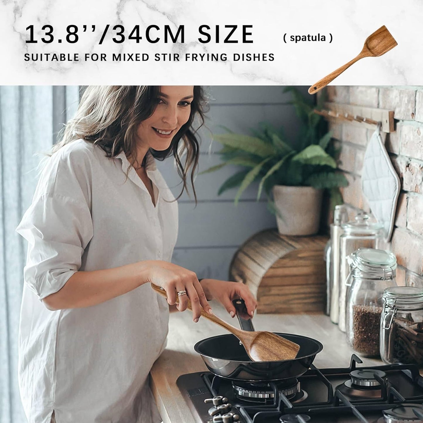 Wooden Spoons for Cooking, Nonstick Cooking Utensil Set with 4 Piece Acacia Wooden Spatulas and Spoons for Cooking, Terrific for Everyday Kitchen Tasks