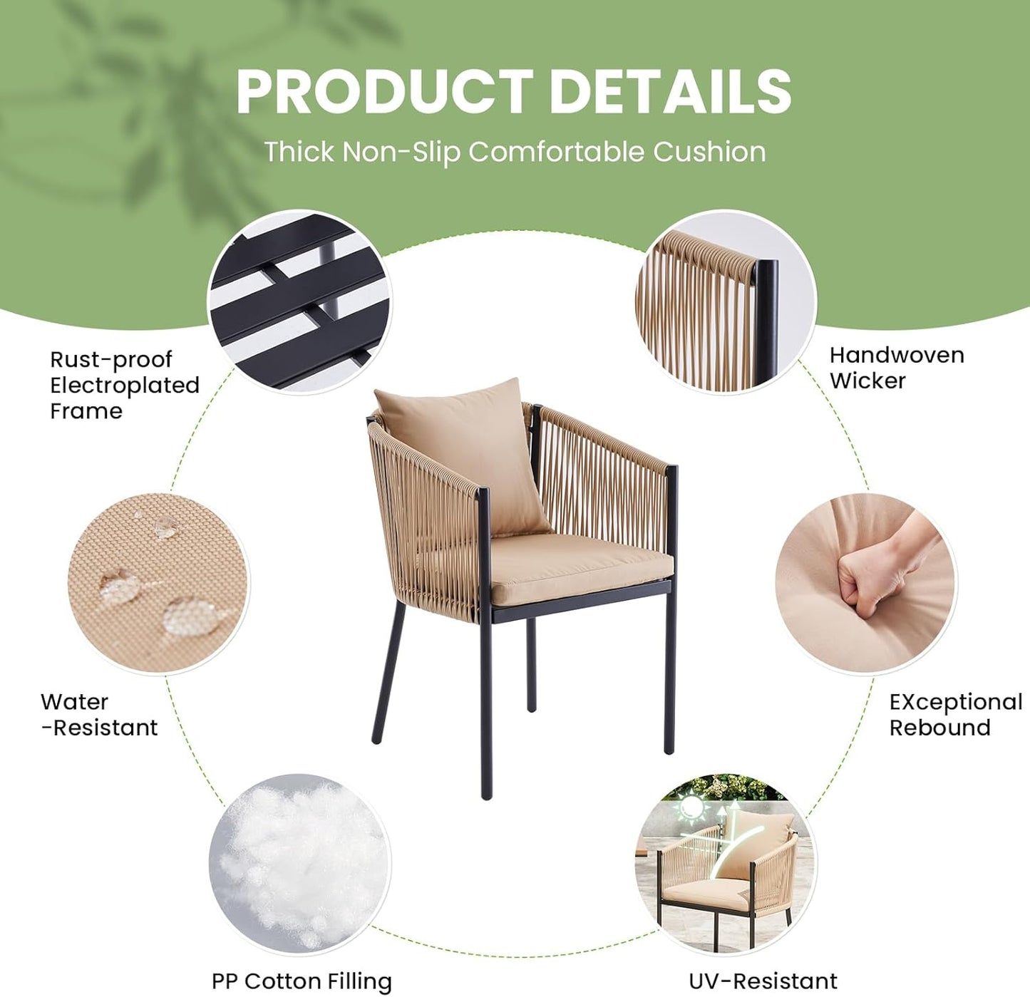 Soohow 5 Pieces Outdoor Dining Set for 4, Patio Table and Chairs Set 4 X Rattan Wicker Patio Chair with Cushions and 1 X Outdoor Table Plastic Wooden Top for Lawn, Deck Backyard, Poolside