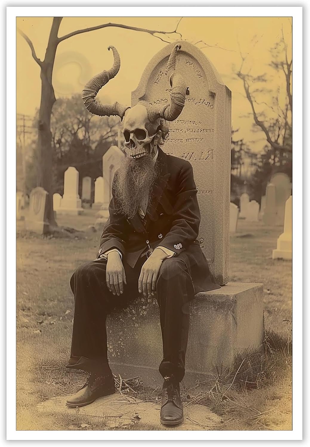 Skeleton Halloween Forest Occult Poster Vintage Spooky Canvas Wall Art Gothic Room Decor Dark Academia Bedroom Decorations Creepy Skull Prints Picture Aesthetic 12X16inch Unframed