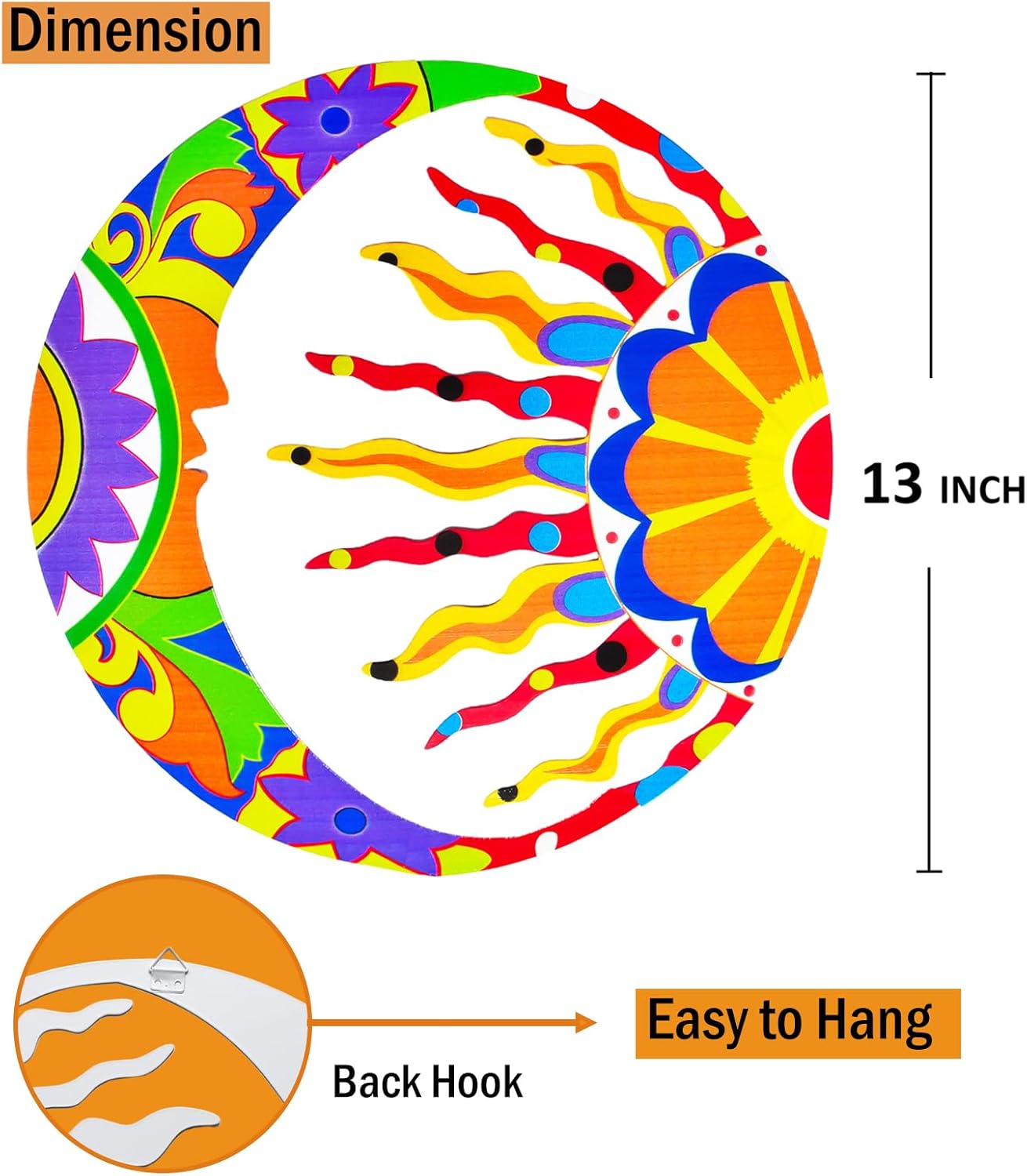 Akulgaci Metal Sun Wall Art Decor, Mexican Talavera Style Sunface Garden Outdoor Indoor Hanging Decorations for Yard Patio Fence Living Room Home Sun & Moon Art