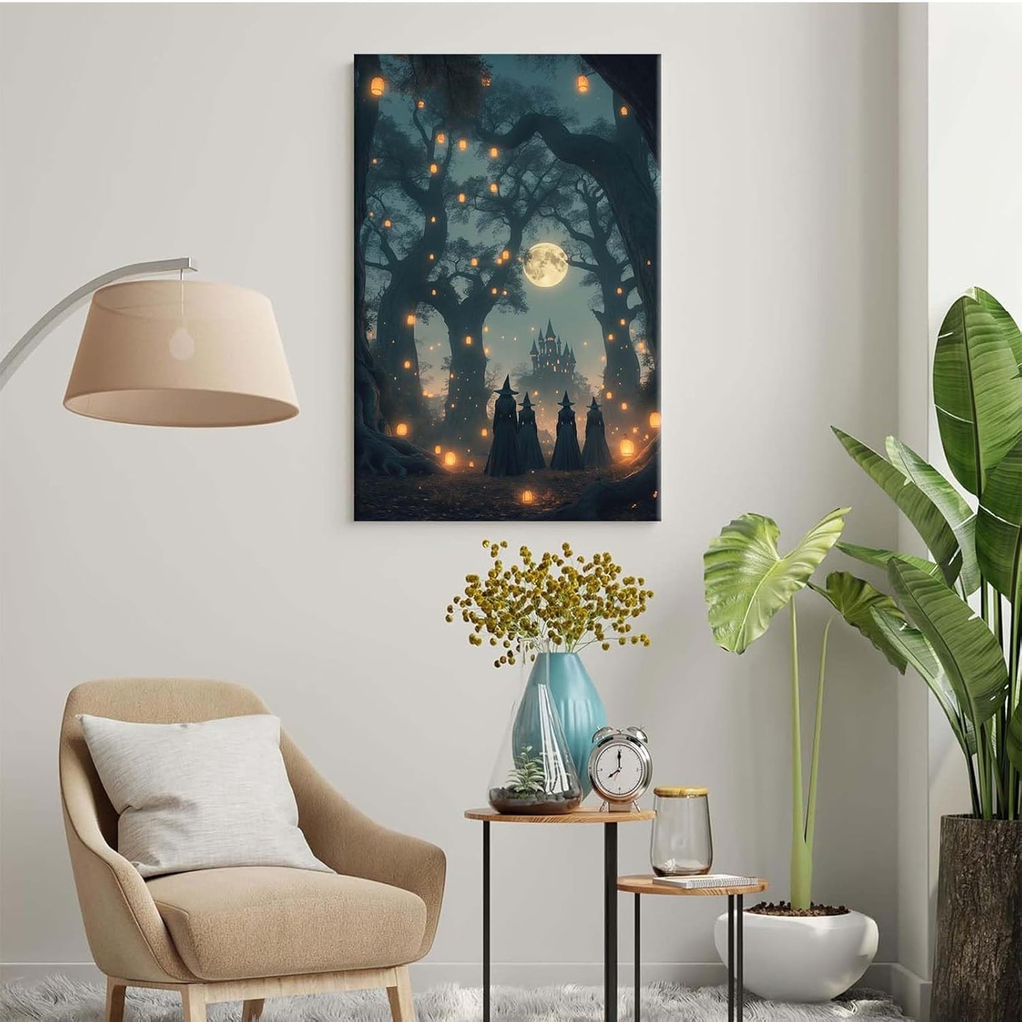 JFHCQJPK Mysterious creek painting witch and castle in magic forest art print canvas gothic print dark college decoration poster for home bedroom12x16in Frameless