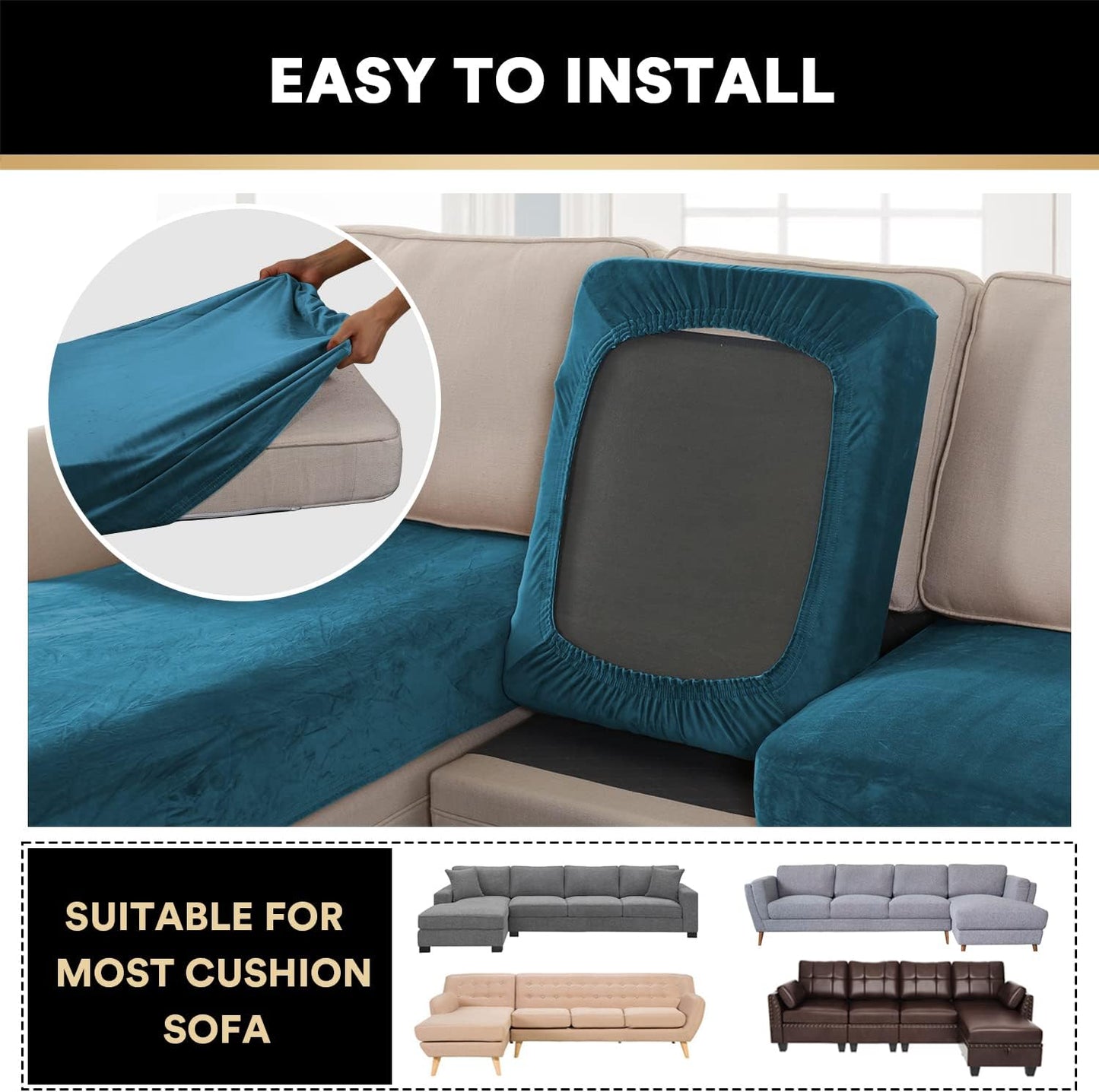 PrinceDeco Sectional Couch Covers 4 Pieces Couch Covers for Sectional Sofa Velvet Separate Sectional Couch Covers L Shape for Left/Right Chaise Sectional Couch(3 Seater + 1 Chaise,Deep Teal)