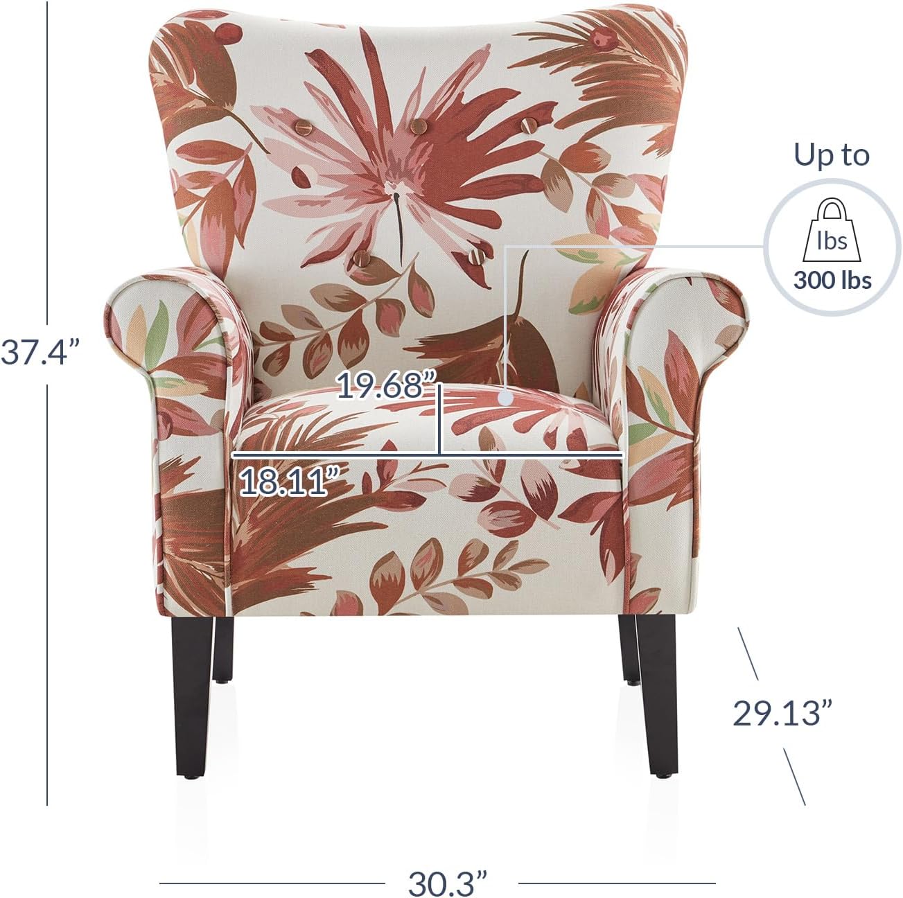 BELLEZE Modern Accent Chair for Living Room, High Back Floral Armchair with Wooden Legs, Upholstered Wingback Side Chair Padded Armrest Single Sofa for Living Room, Bedroom - Allston (Red Floral)