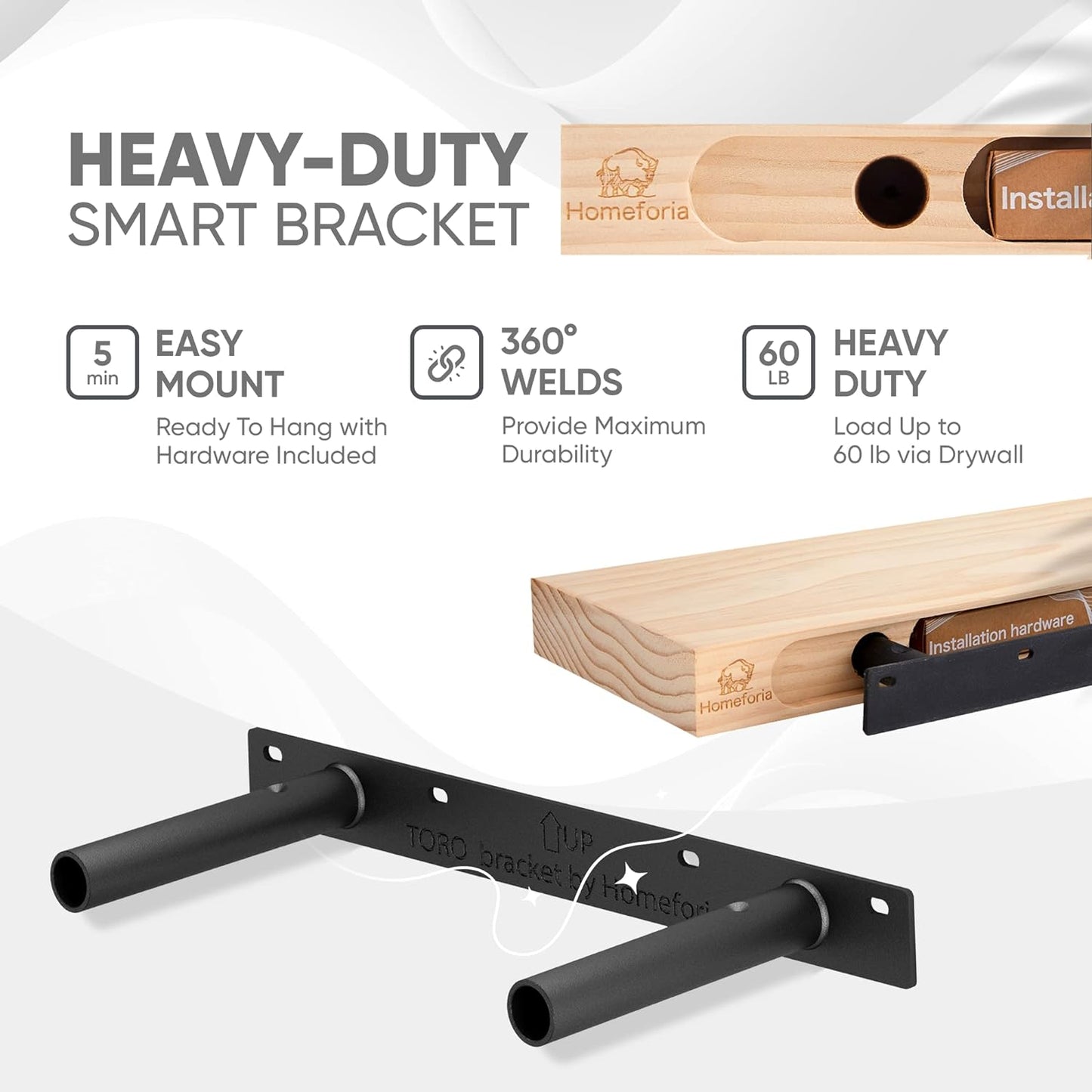 Homeforia White Floating Shelf 12 inch, High End Solid Real Wood Small 12inch Floating Shelves for Wall Mounted, White Wooden 12 in Floating Shelves, Heavy Duty Bracket, 12 X 6.5 X 1.75 inch, Set of 2