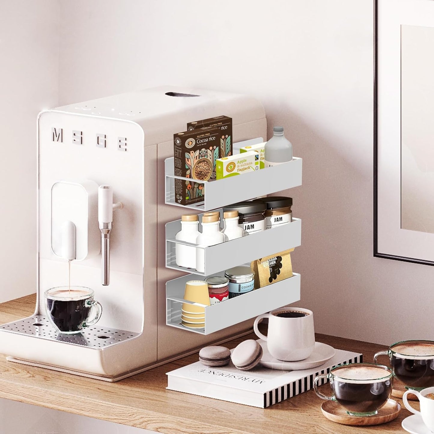 Magnetic Spice Rack Organizer for Fridge Seasoning Organizer for Kitchen Storage With Screw Magnetic Shelf for Oven, RV,Garage,Bathroom (Grey, 4pack)