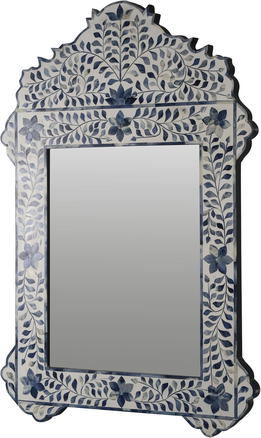 Bone Inlay Mirror Frame Handcrafted Decorative Wall Mirror Frame with Natural Bone and Resin Intricate Floral & Geometric Inlay Boho, Vintage & Ethnic Style Home Décor