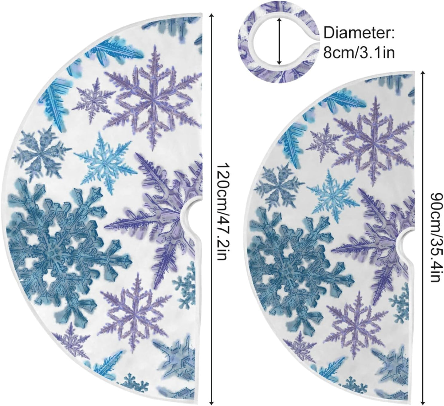 Christmas Purple Blue Snowflake Tree Skirt, Seasonal Tree Mat Holiday Party Supplies Ornaments Indoor Outdoor Decorations for Tabletop Trees 47.2 Inches