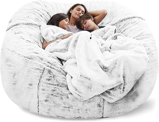 Big Huge Giant Bean Bag Chair for Adults, (No Filler) Bean Bag Chairs in Multiple Sizes and Colors Giant Foam-Filling Required- Machine Washable Covers, Double Stitched Seams (Snow Black,7FT)