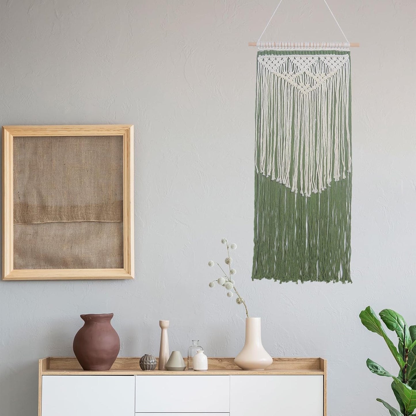JONKASIPA Macrame Wall Hanging Bohemian Handmade Tassel Wall Art Decorations,Green Fringe Chic Home Decor for Apartment Dorm Living Room Bedroom
