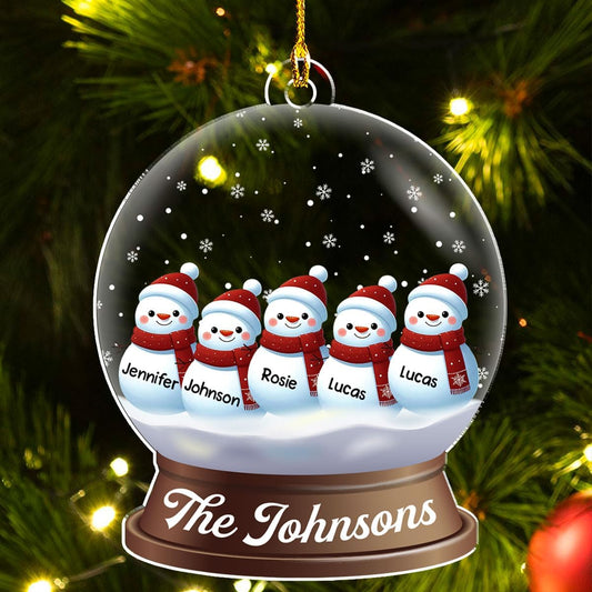 Personalized Family Christmas Acrylic Ornament 2024 - Custom Name Snowman Family Members up to 10 People, Snow Globe Ornament Gifts for Family Tree Decoration (A03, 9 Names)