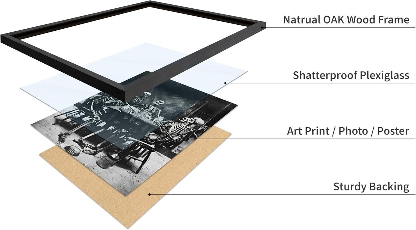 Poster Master Vintage Photograph Poster - Retro Daguerreotype Print - Gift for Artist, Friend - Skeletons Smoking at Table, Dinner Party, Goth - Wall Decor for Home, Dorm, 8x10 Black Framed