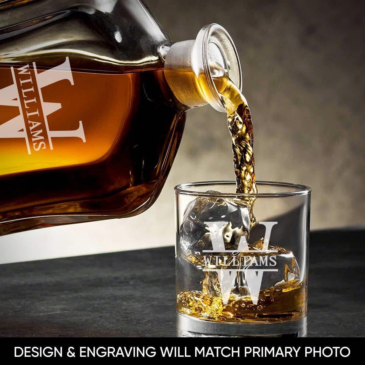 Custom Whiskey Decanter and Whiskey Glasses Set in Handcrafted Box