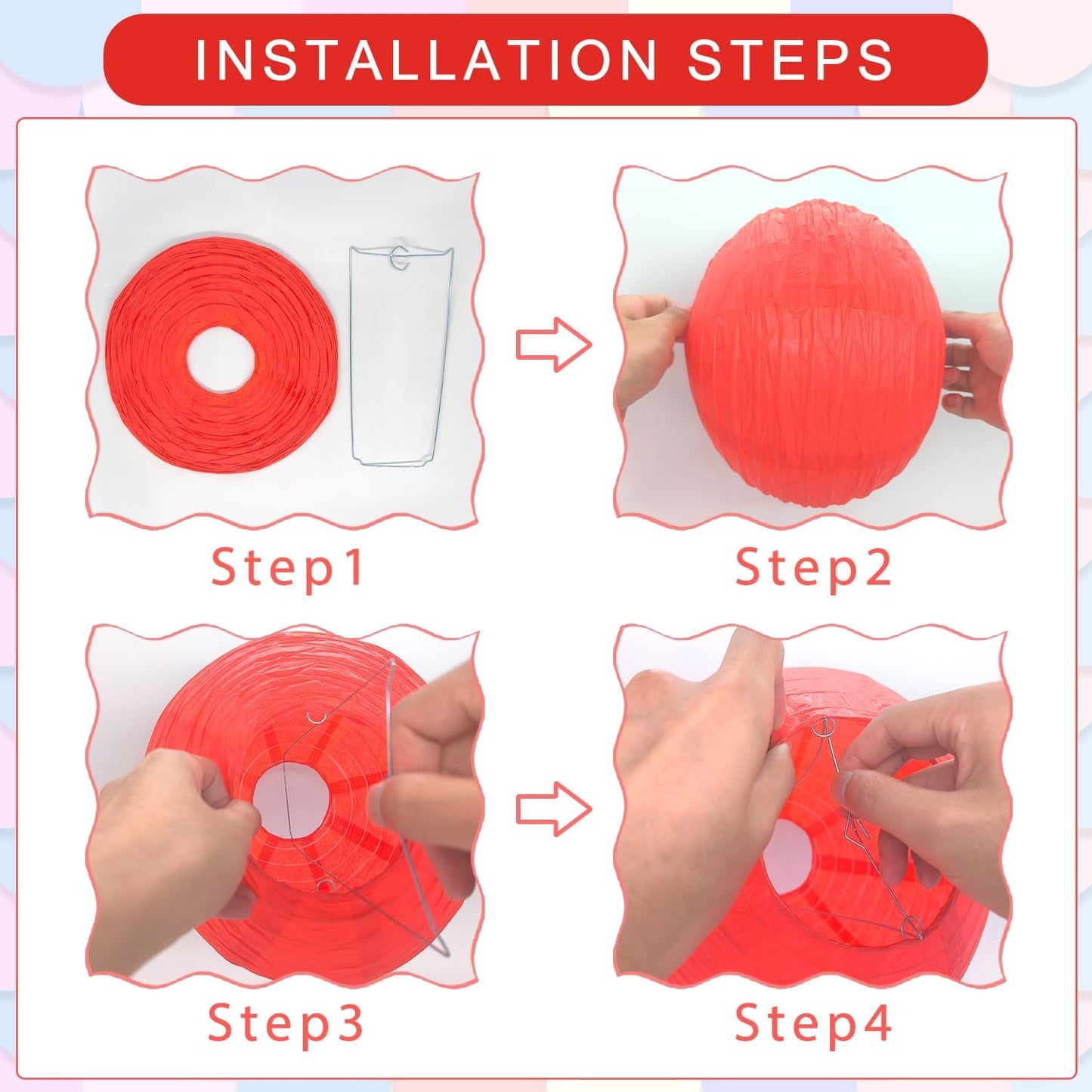 12Pcs Round Paper Lanterns Assorted Sizes (6" 8" 10" 12") for Home Decor, Restaurant, Church, Wedding, Birthday Party Decorations, Hanging Chinese Japanese Paper Lantern Lamps (Red)