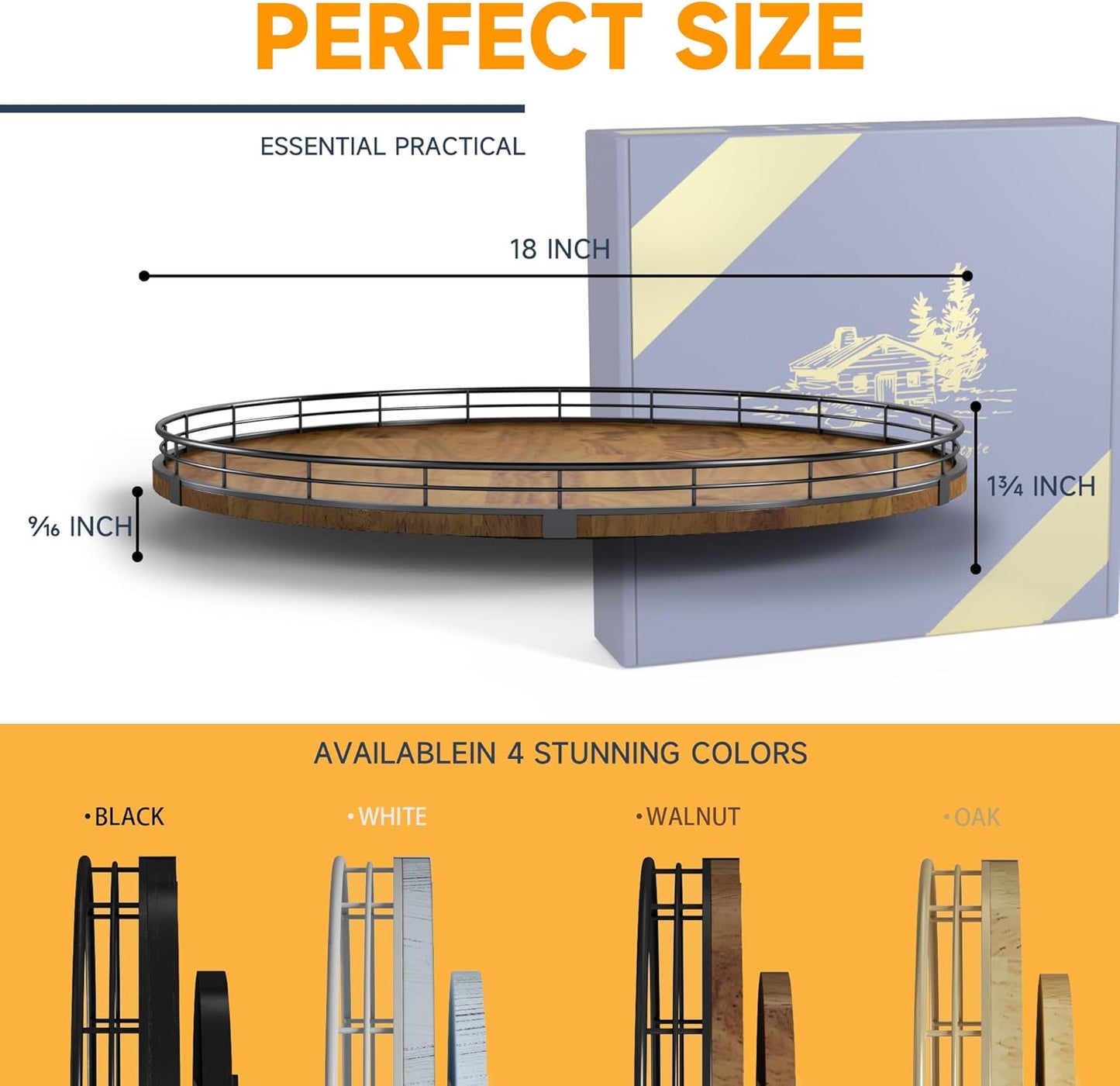 Farmhouse Oak 16" Lazy Susan Turntable Organizer for Cabinet, Round Wooden Lazy Susan Organization and Storage for Dining Table, Pantry, Kitchen, Countertop, Cupboard,Home Decor, Walnut Wood (16")