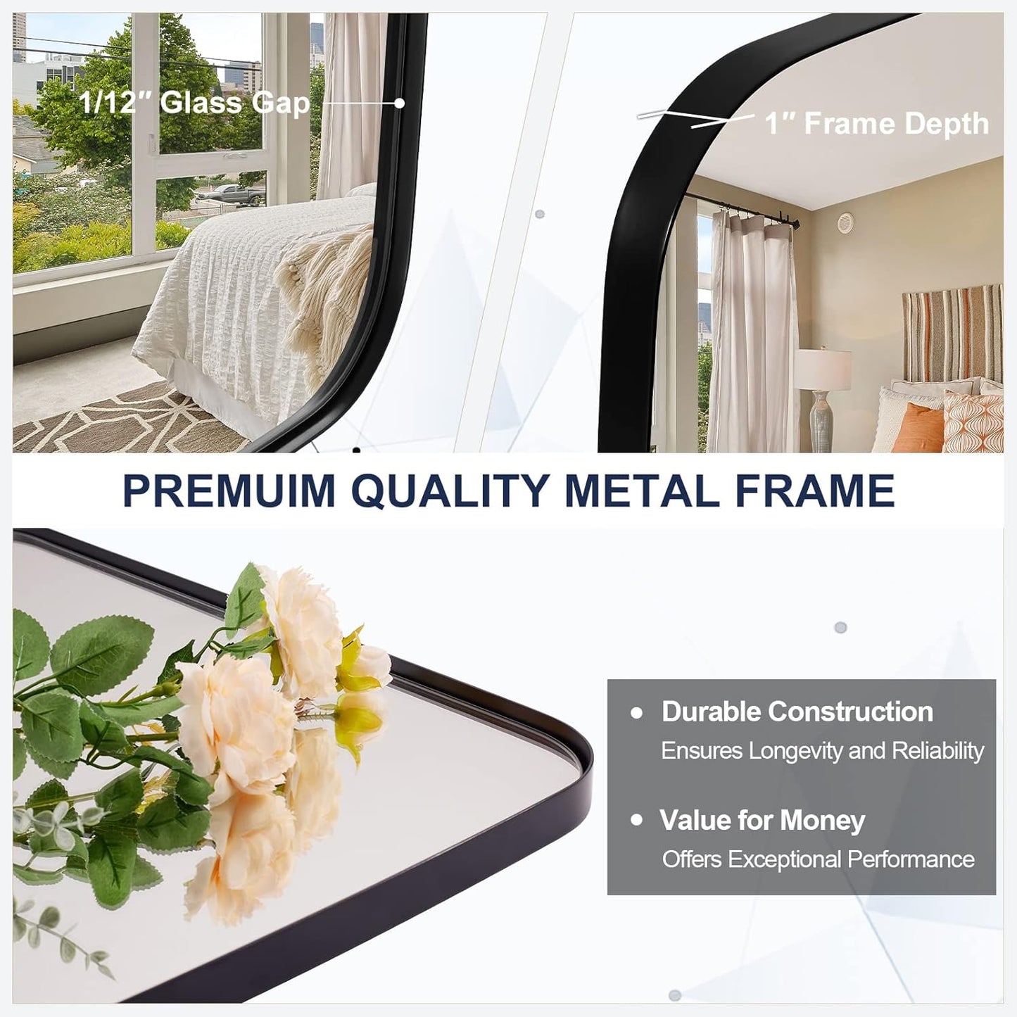 ANDY STAR Black Oblong Mirror, 36x40 Inch Black Oval Mirror for Bathroom with Stainless Steel Metal Frame, Wall Mouned for Bathroom, Living Room, Entryway