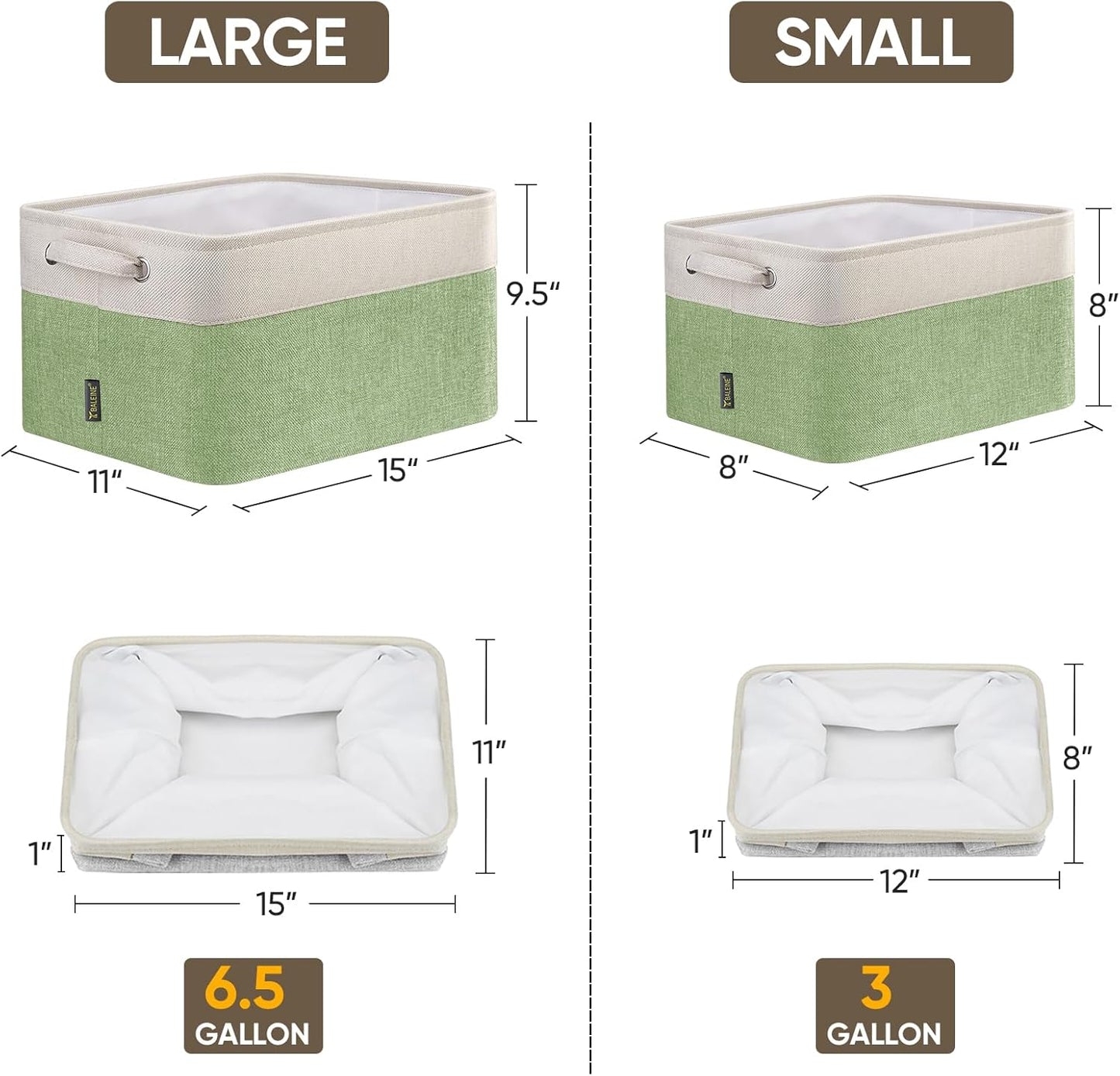 BALEINE 1 Pack Fabric Storage Bins for Shelves, Linen Storage Baskets for Organizing, Decorative Closet Bins for Clothes, Home (Green, 12"x8"x8")