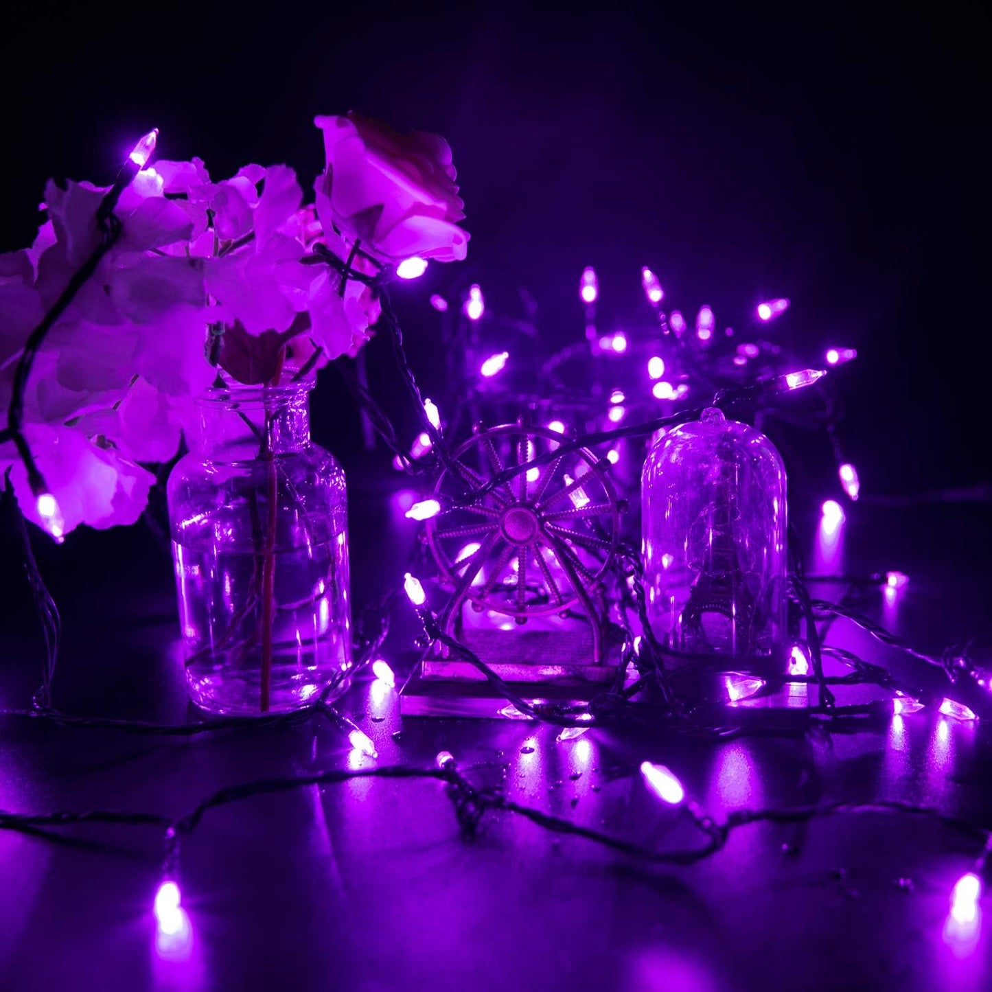 Purple LED Outdoor Halloween Lights, 39Feet 100 LED Mini Lights with 8 Lighting Modes, Connectable Halloween String Light Plug In for Garden Patio Party Haunted House Ghost Holiday Lighting Decoration