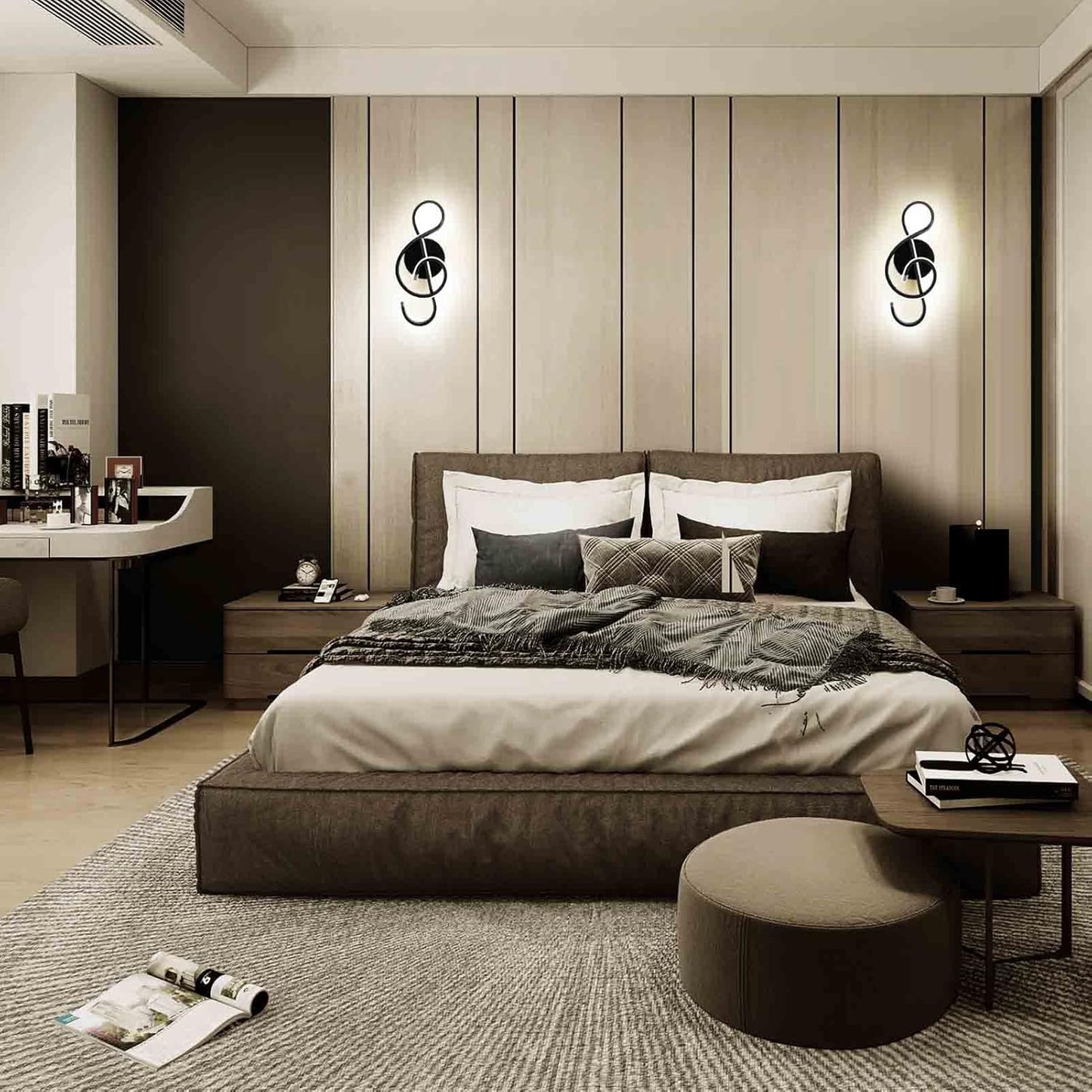 XEYOU 22W Modern Wall Sconce Lighting Indoor LED Creative Wall Light Fixture Music Symbol Art Decoration Wall Lamp for Living Room Bedroom Stair Corridor, Black 4500K